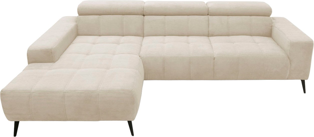 DOMO collection Ecksofa »Trento L-Form, mit Kufenfuß oder Einzelfuß«, wahlweise mit Kopfteilverstellung, Recamiere links/rechts bestellbar