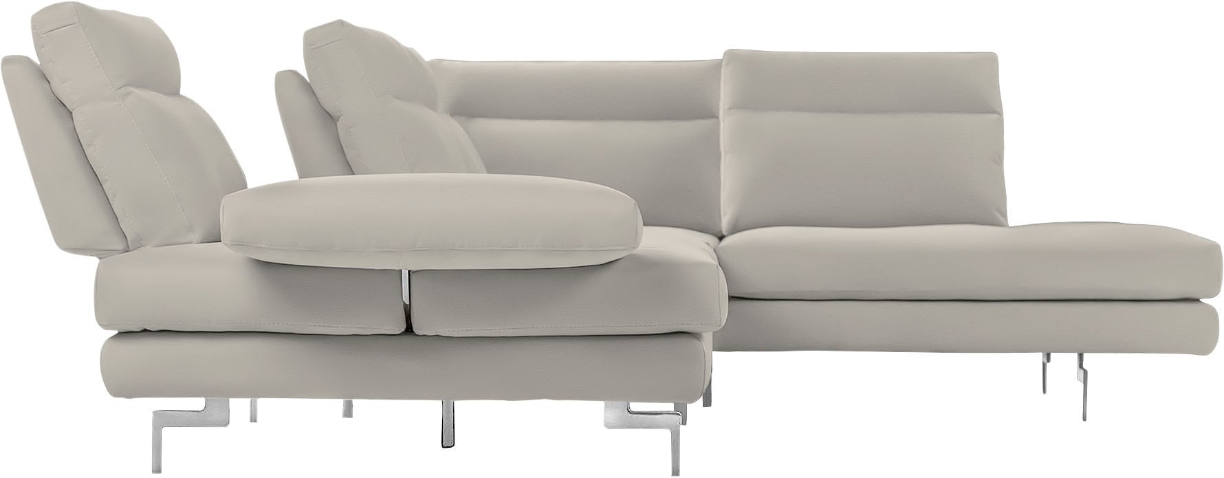 CALIA ITALIA Ecksofa »Toby Wing, L-Form, Multifunktionssofa, bequem und edel«, Sitztiefenverstellung und Armteilfunktion, Füße chrom glänzend