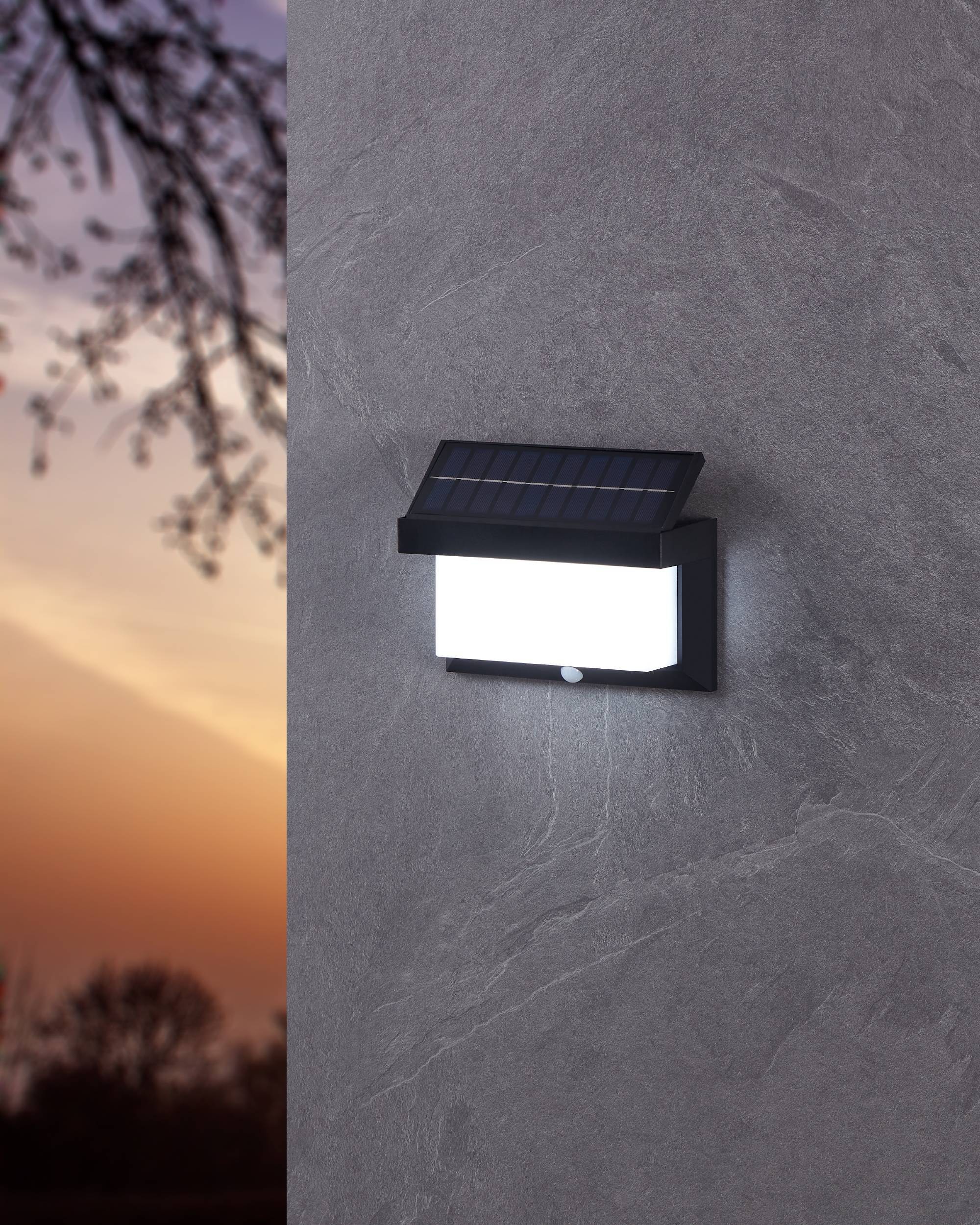 EGLO LED Solarleuchte »Utrera Solarlampe, Wandlampe aus Kunststoff, Außenbeleuchtung, IP44« LED-Modul 1 Stk. Kaltweiß Solarleuchte - L20 x B9 x H12 cm - schwarz - 32X0,12W inkl.