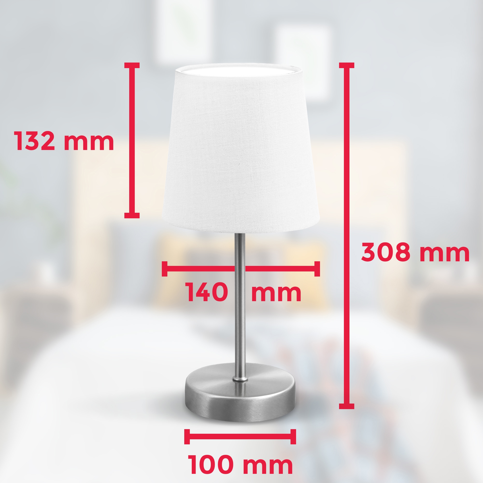 B.K.Licht Tischleuchte, 1 flammig, Leuchtmittel E14 | ohne Leuchtmittel, LED Nachttischlampe mit Schalter E14 IP20 Stoff taupe matt-nickel