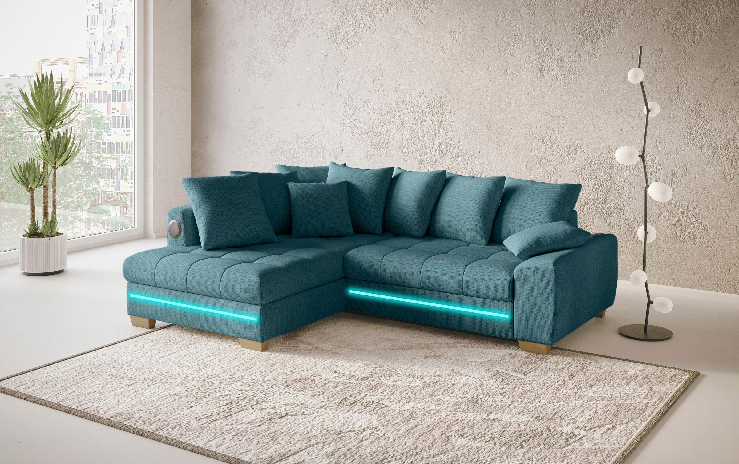 Mr. Couch Ecksofa »Nikita II, L-Form«, mit Kaltschaum, RGB-LED, Soundsystem, wahlweise mit Bett, Bettkasten