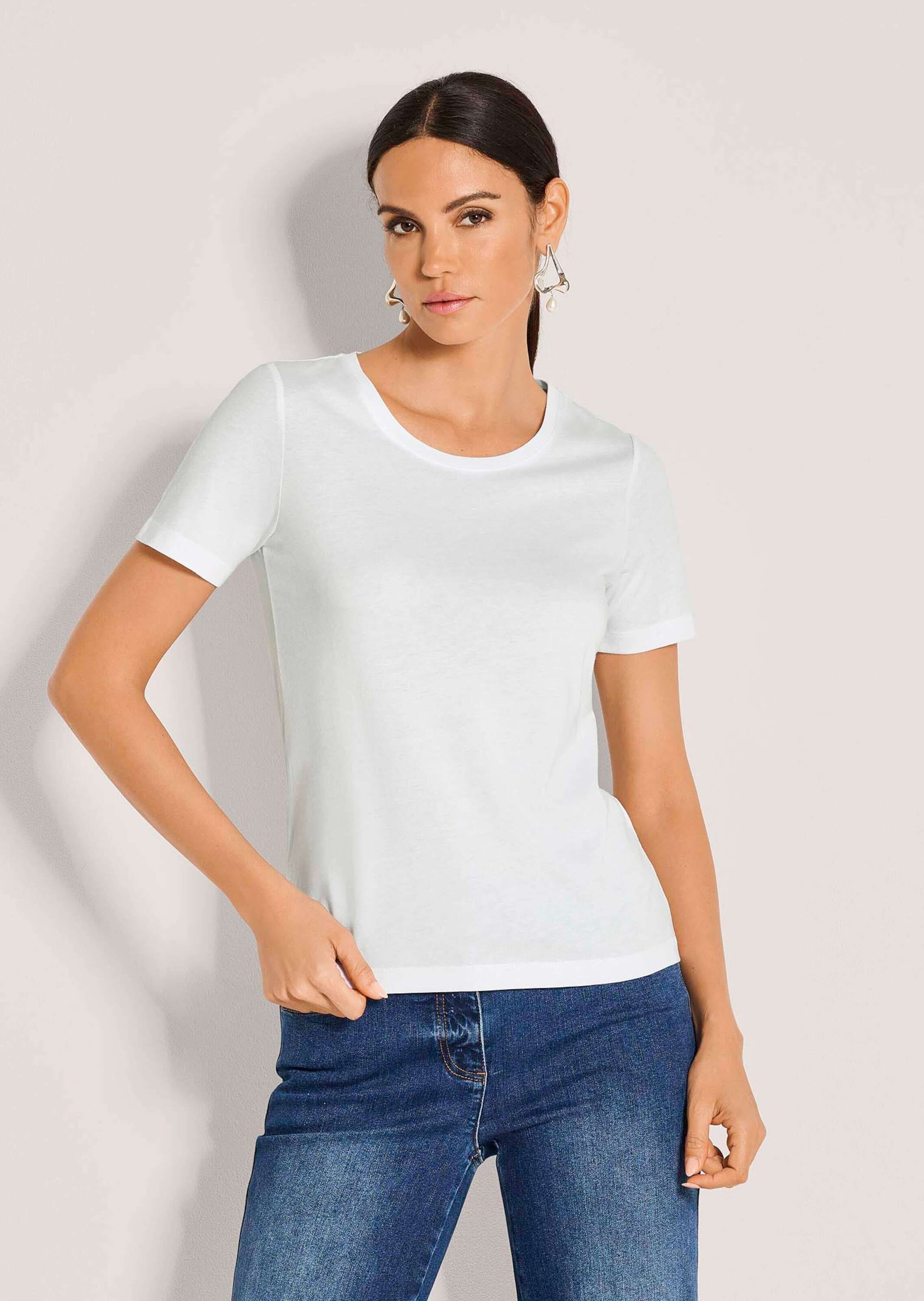 MADELEINE Kurzarmshirt »Shirt Schlichtes Basicshirt mit Rundhalsausschnitt« Gerader Saum