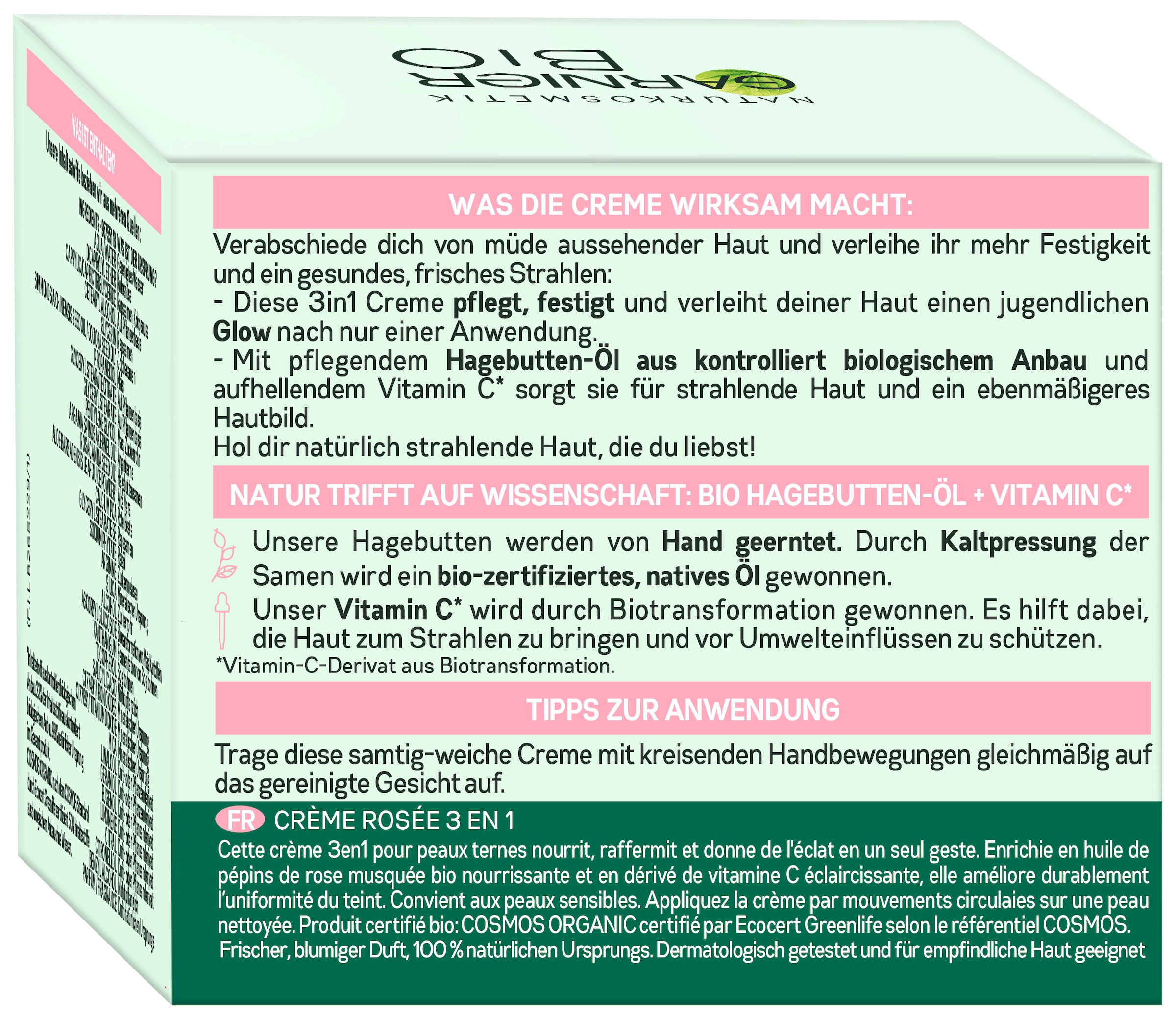 GARNIER Feuchtigkeitscreme »Rosy Glow 3in1 Rosé« auch für empfindliche Haut, mit Vitamin C und Hagebutten-Öl