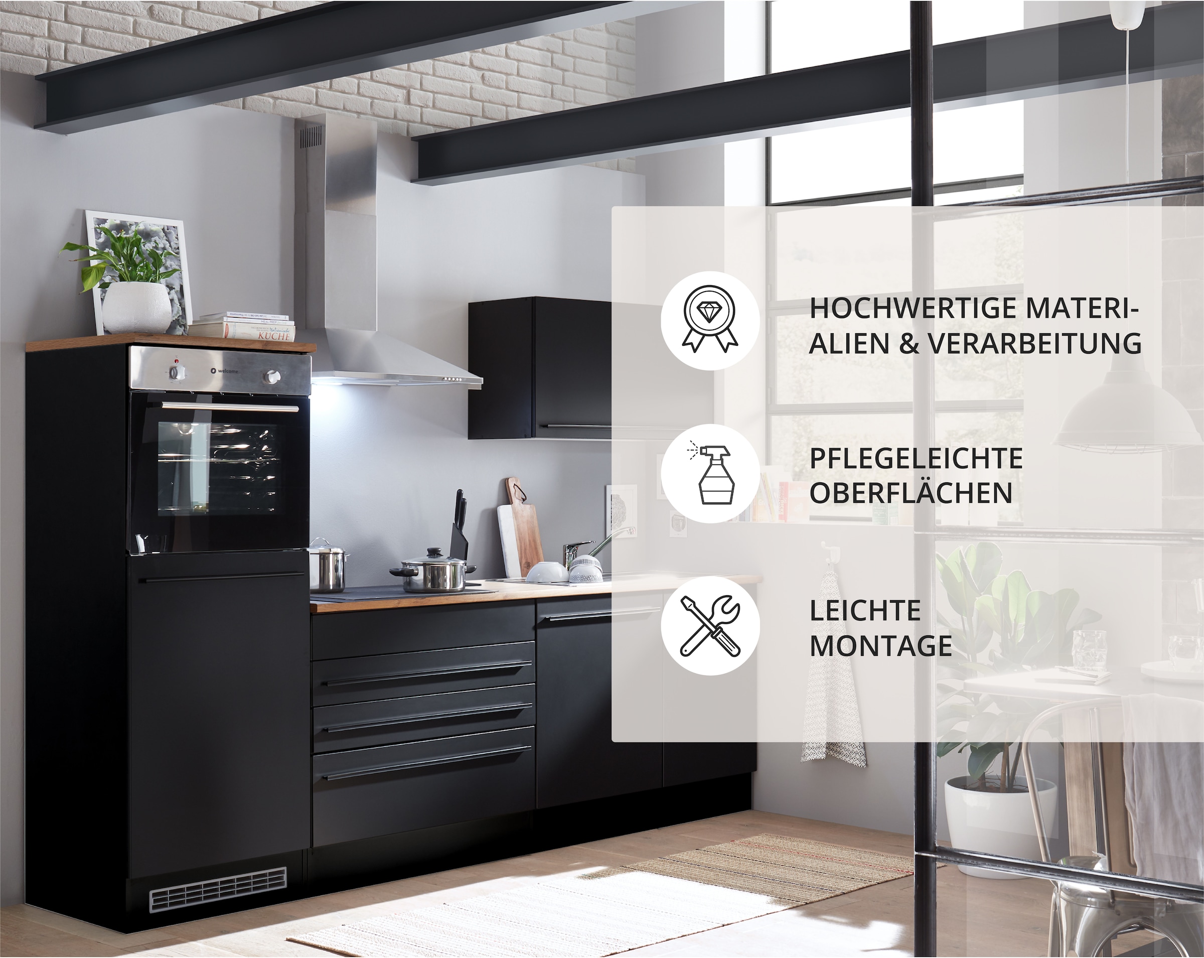 BASIC by Balculina Küchenzeile »Jazz«, Breite 260 cm, wahlweise mit E-Geräten