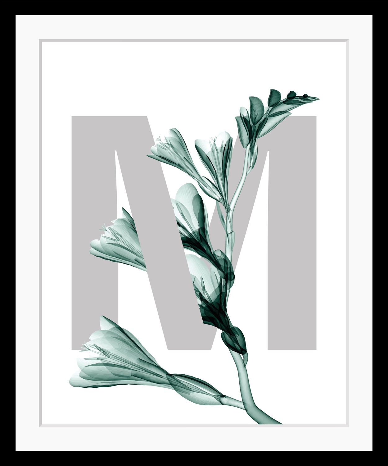queence Bild »M-Flower«, Buchstaben, Blume, gerahmt, Blätter