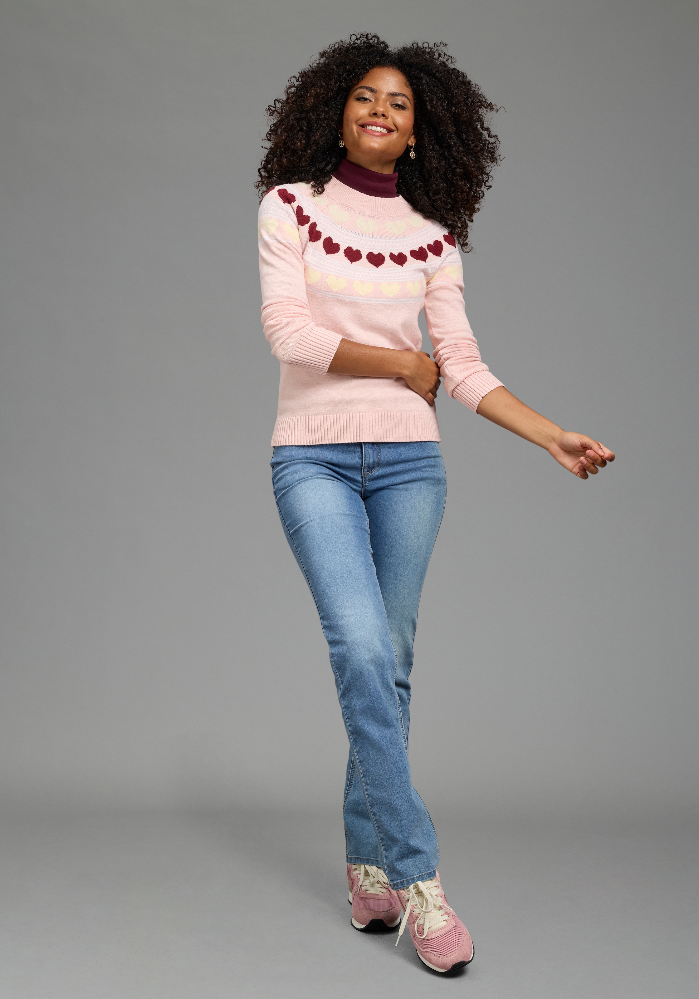 KangaROOS Norwegerpullover mit Rundhalsausschnitt, hüftlange Form, figurumspielende Passform