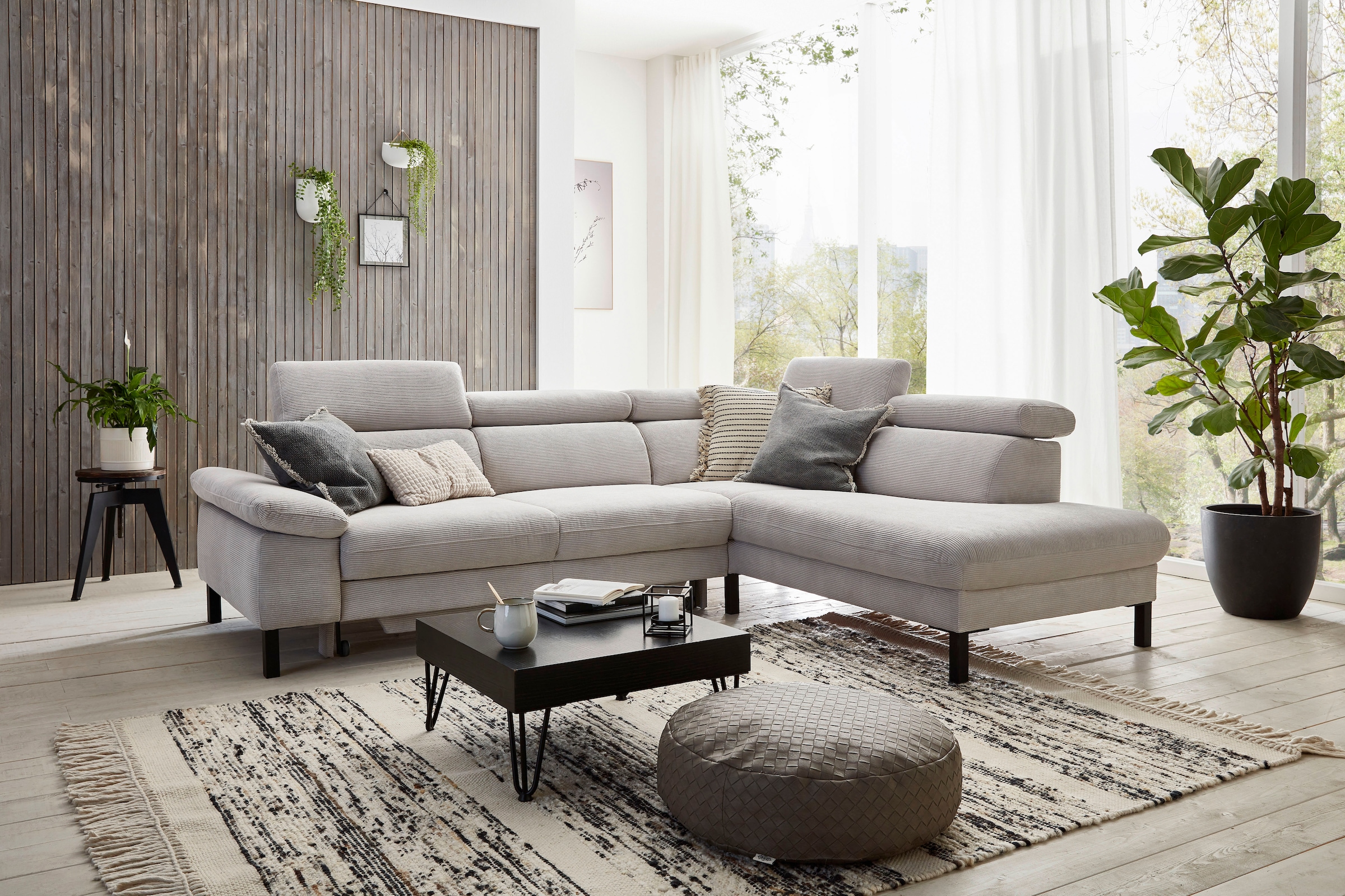 Home affaire Ecksofa »Arnayon mit Querschläfer-Bettfunktion, Schlafsofa, großer Bettkasten«, manuelle Kopfteilverstellung, Tonnentaschen-Federkern, Feincord L-Form