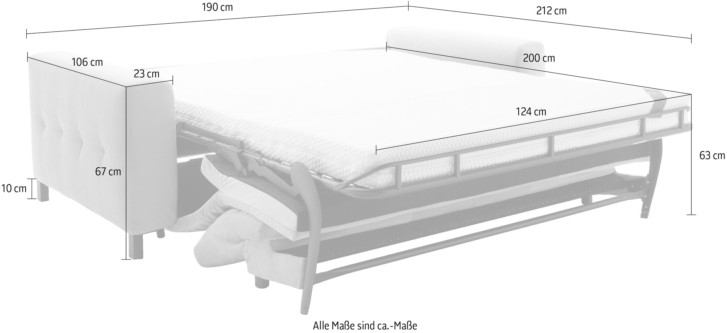 Places of Style Schlafsofa »Termini ; als Dauerschläfer geeignet durch hochwertigen Faltbeschlag«, drei Breiten und 3 Matratzenausführungen, belastbar 200 bis 270 kg