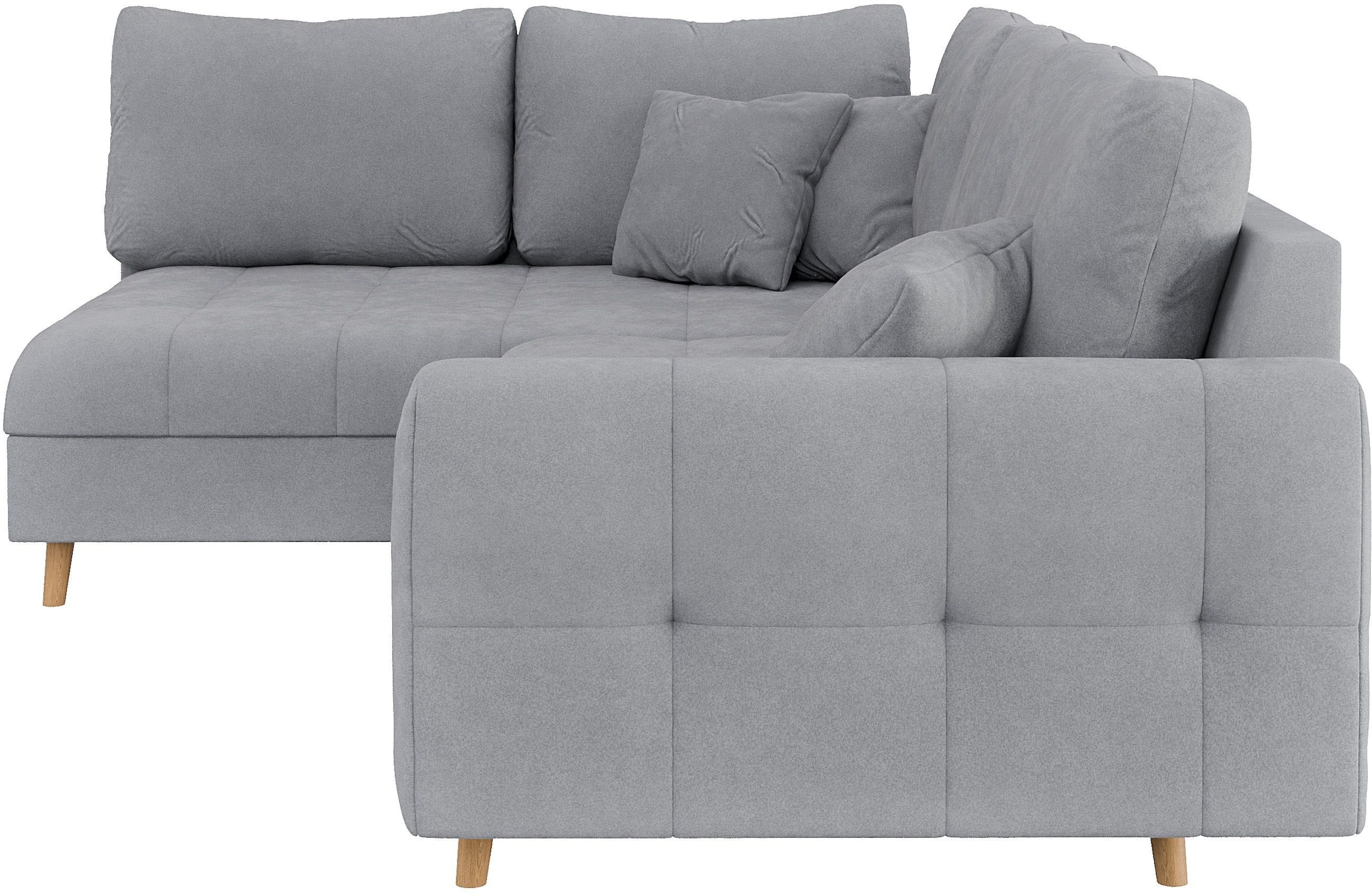Home affaire Ecksofa »CHARRE L-Form mit Ottomane, Maße B/T/H: 231/161/81 cm«, feine Steppung, lose Rücken- und Zierkissen, auch in Cord und Bouclé