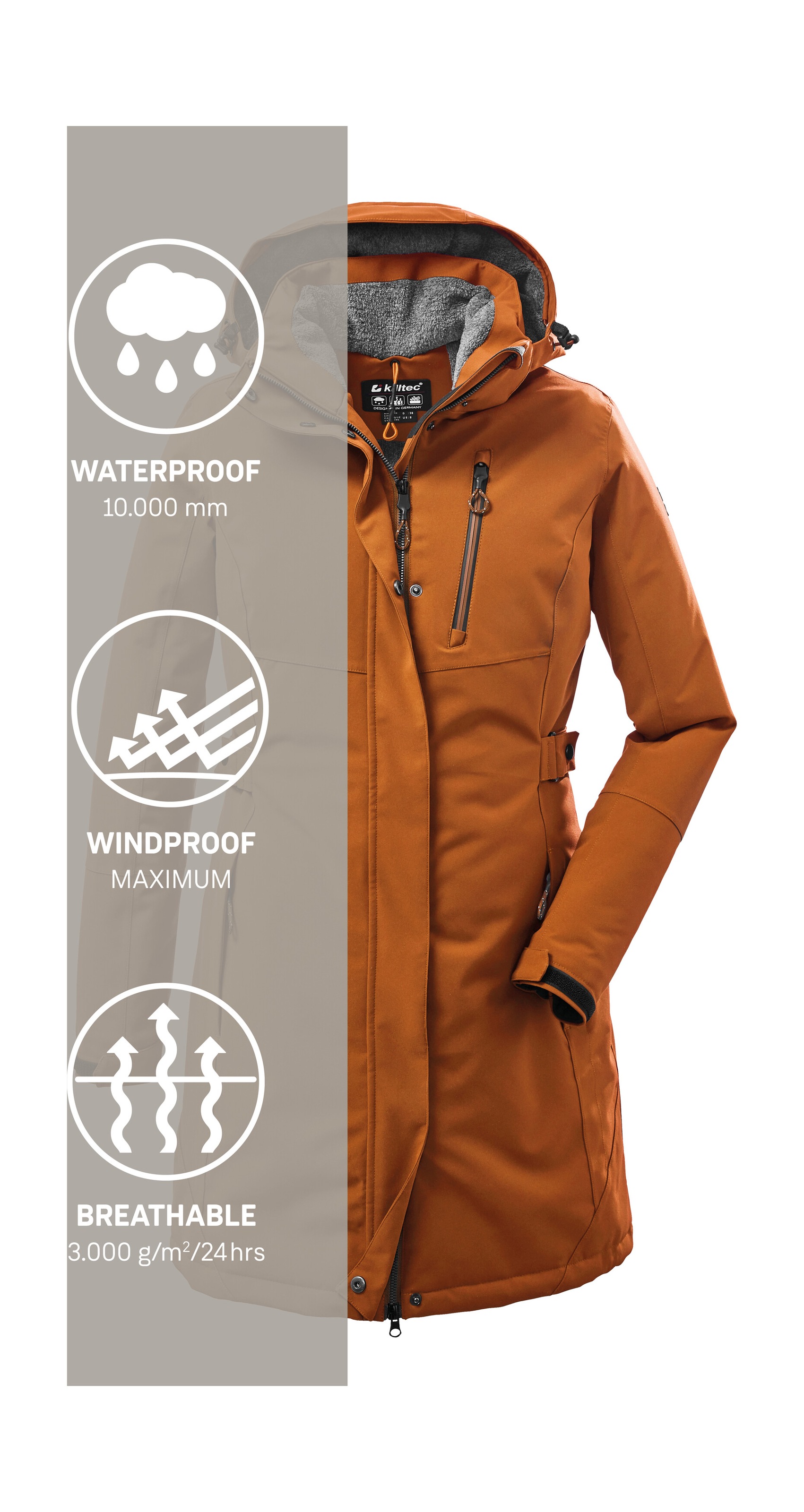 Killtec Parka »KOW 165 WMN PRK«, Wasser- und winddichter Parka mit Teddyfleece und abnehmbarer Kapuze
