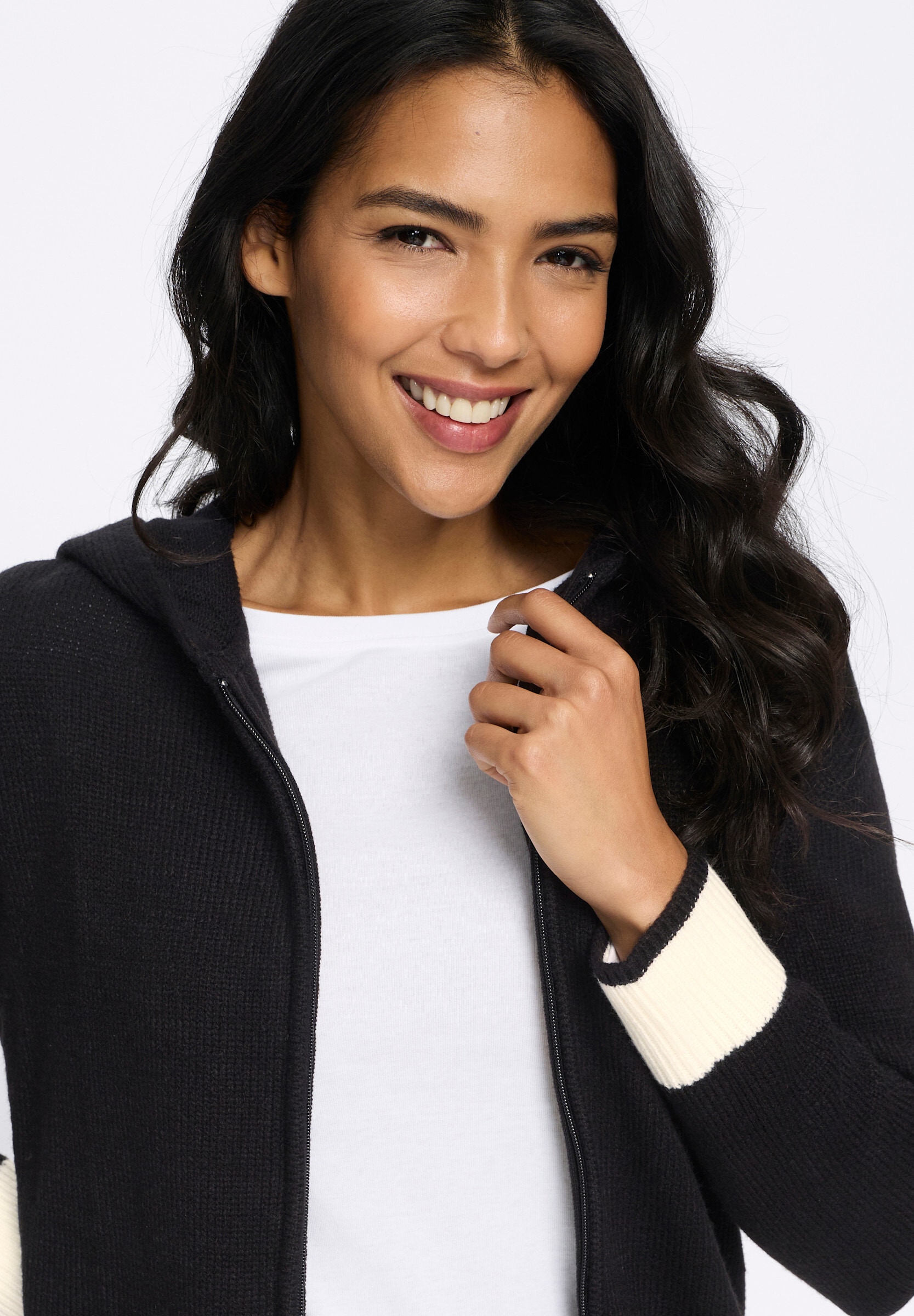 Sieh an! Strickjacke »Long-Strickjacke Longstrickjacke mit Kontrasten«