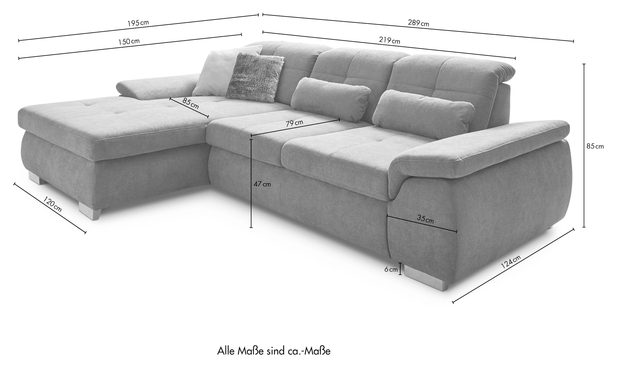 Die PlanBar Ecksofa »MP-IN16037 L-Form, Breite 289 cm, mit Kaltschaum-Polsterung« mit Sitztiefenverstellung & Zierkissen