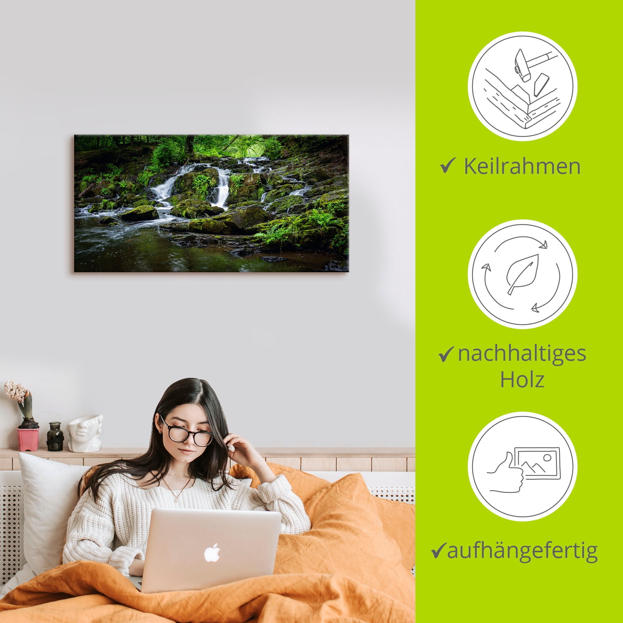Artland Leinwandbild »Wasserfall Panorama« Wasserfallbilder 1 Stk. tlg. auf Holzrahmen gespannt