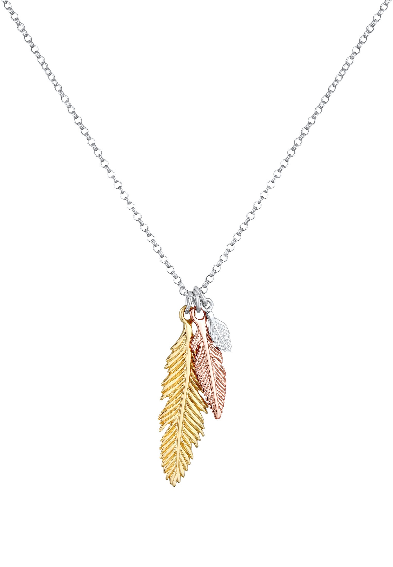 Elli Kette mit Anhänger »Halskette Feder Symbol Tricolor 925 Silber«
