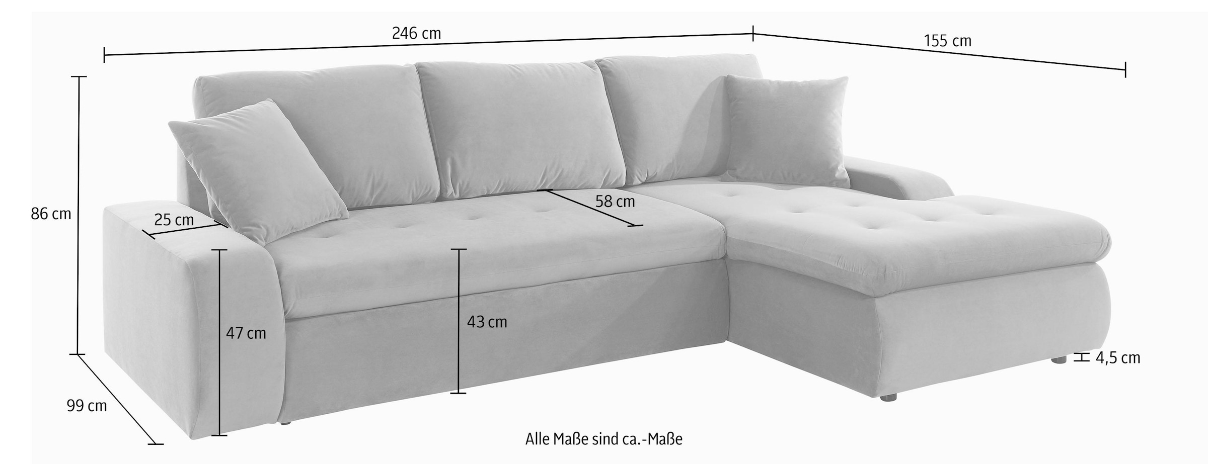 TRENDMANUFAKTUR Ecksofa »Indie II, tolle Detailverarbeitung, bequem und komfortabel im Sitz«, XL und XXL, wahlweise mit Bettfunktion, L-Form