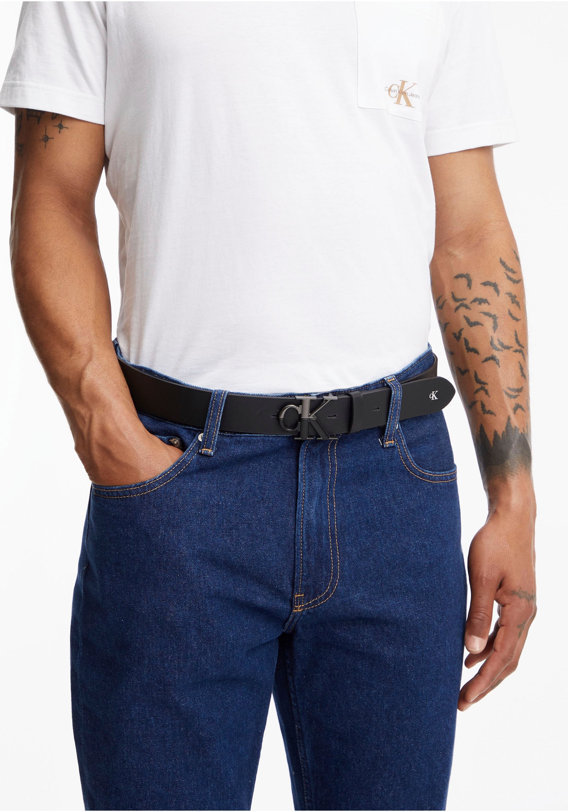 Ledergürtel 35MM«, PLAQUE »ROUND BELT Jeans UNIVERSAL | mit Calvin bestellen Logoprägung MONO Klein