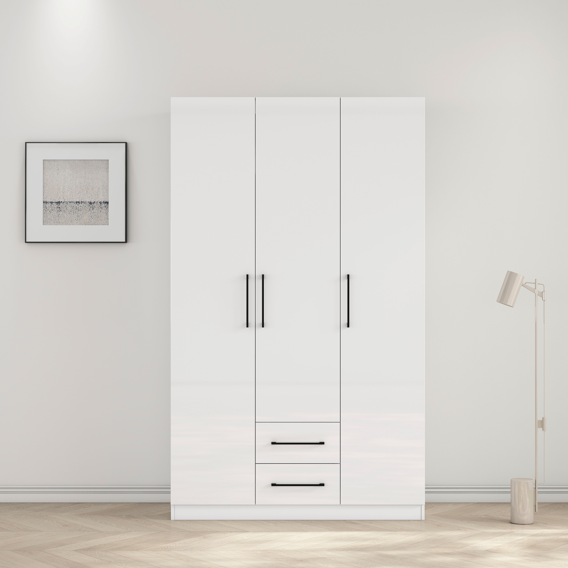 OTTO home Kleiderschrank »Sylt Schlafzimmerschrank Garderobe Schrank hochglanz« hochwertige schwarze Metallgriffe,  Drehtürenschrank mit perfekter Innenausstattung, Breite 120cm