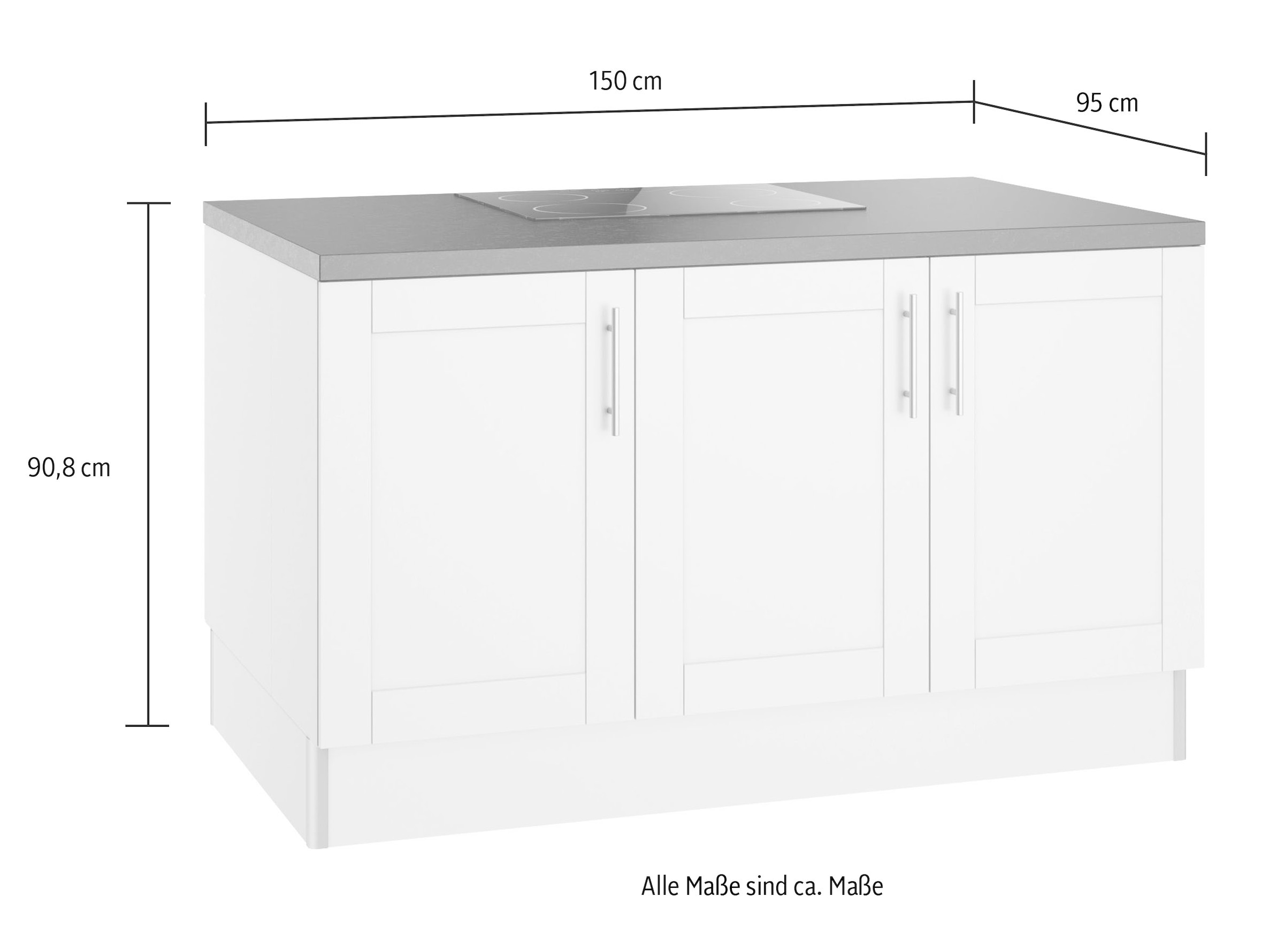 OPTIFIT Küche »Ahus«, Kücheninsel, mit 150 bequem Breite wahlweise cm, Kochfeld bestellen