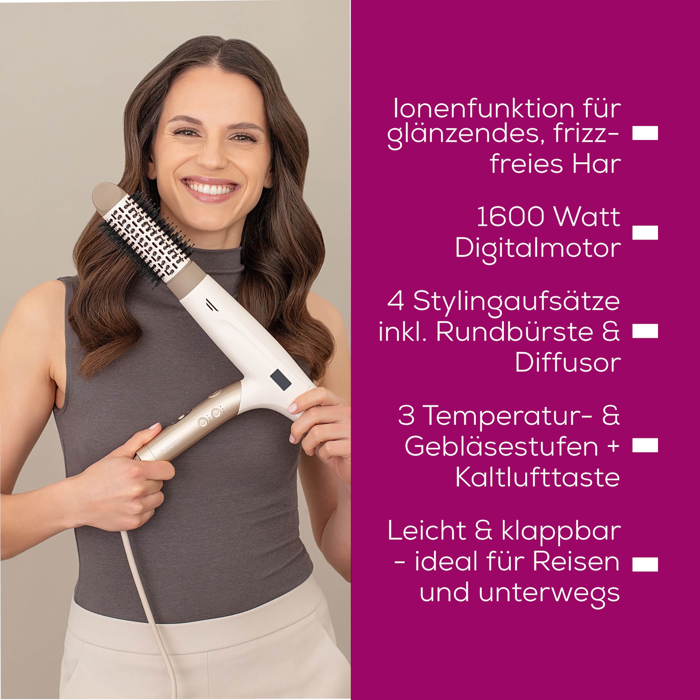 BEURER Ionic-Haartrockner »HC 150, leistungsstark mit Ionenfunktion & EasyClick Aufsätzen«, 1600 W, 4 Aufsätze, Mit 3 Temperaturstufen und magnetischen Aufsätzen zum Wechseln