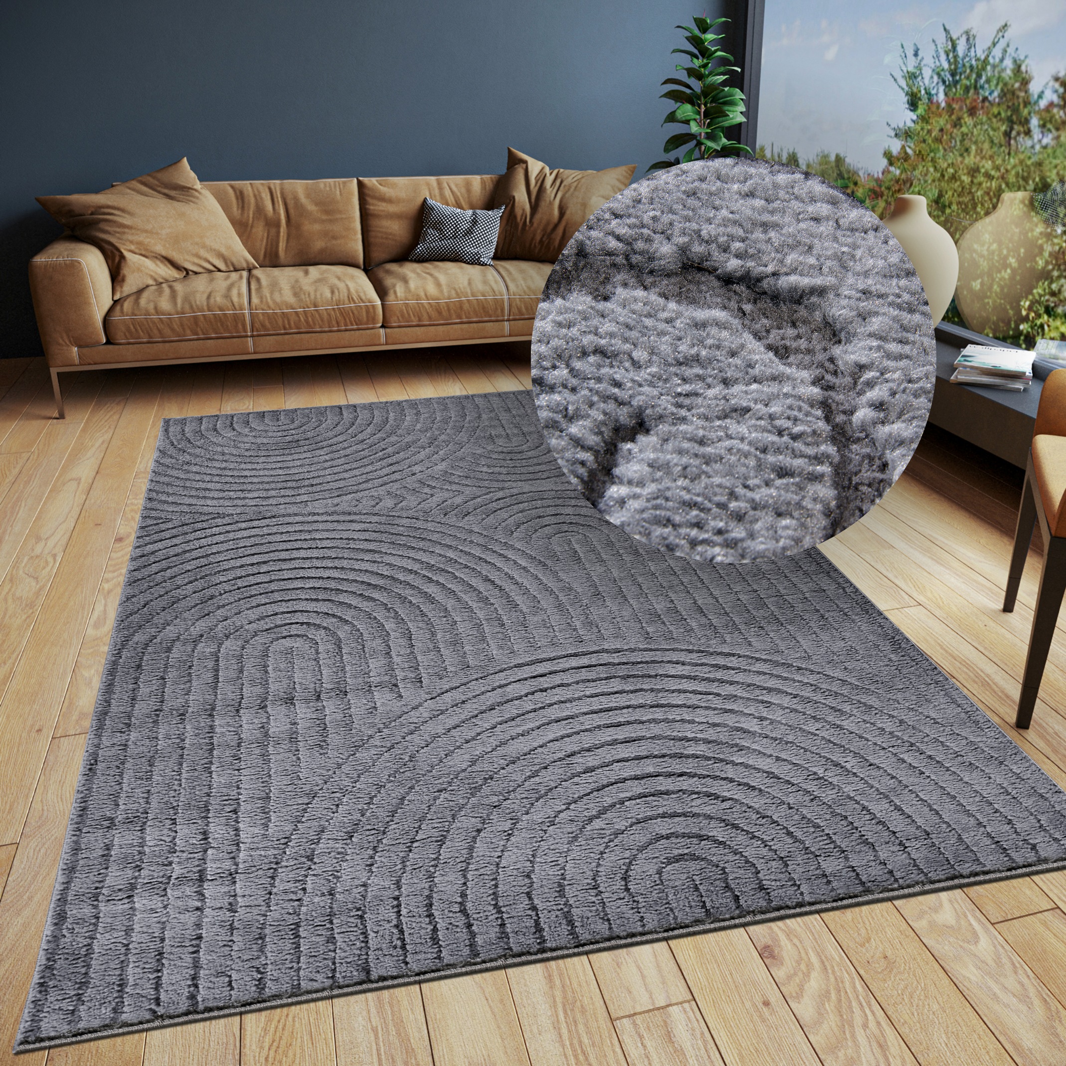 ELLE DECORATION, Designteppich »Cosy Panglao, auch als Rundteppich erhältlich« rechteckig 14 mm Höhe uni Kurzflor, Hoch Tief Struktur, modern, Skandi,