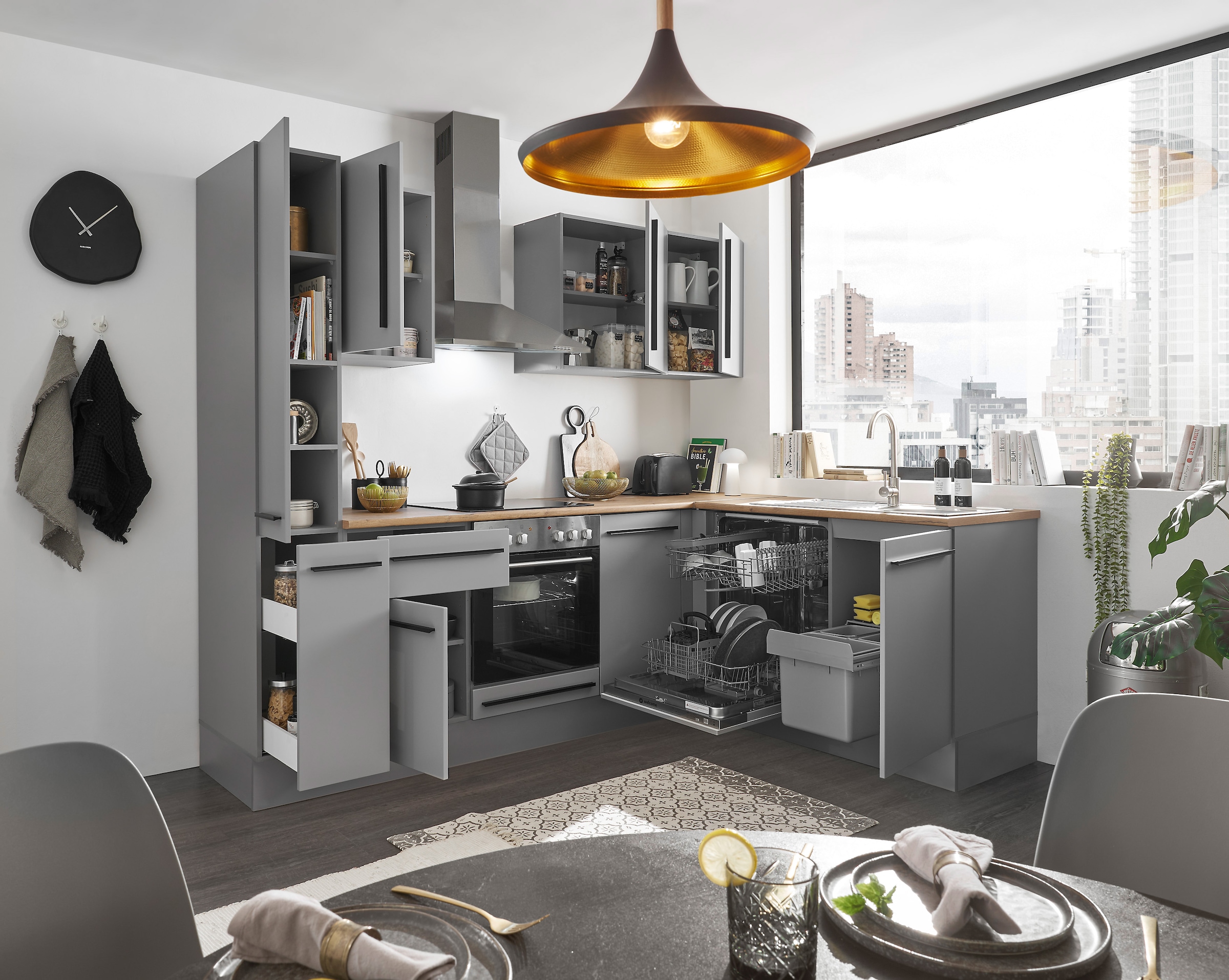 BASIC by Balculina Winkelküche »Denver, Küche BxHxT 250/115 x 211 x 60« Breite 250 cm, wahlweise mit E-Geräten und Induktion