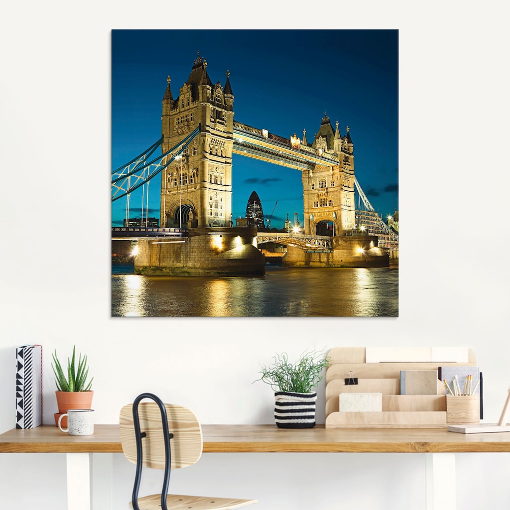 Artland Glasbild »Tower Bridge Abenddämmerung London«, Brücken, (1 St.)