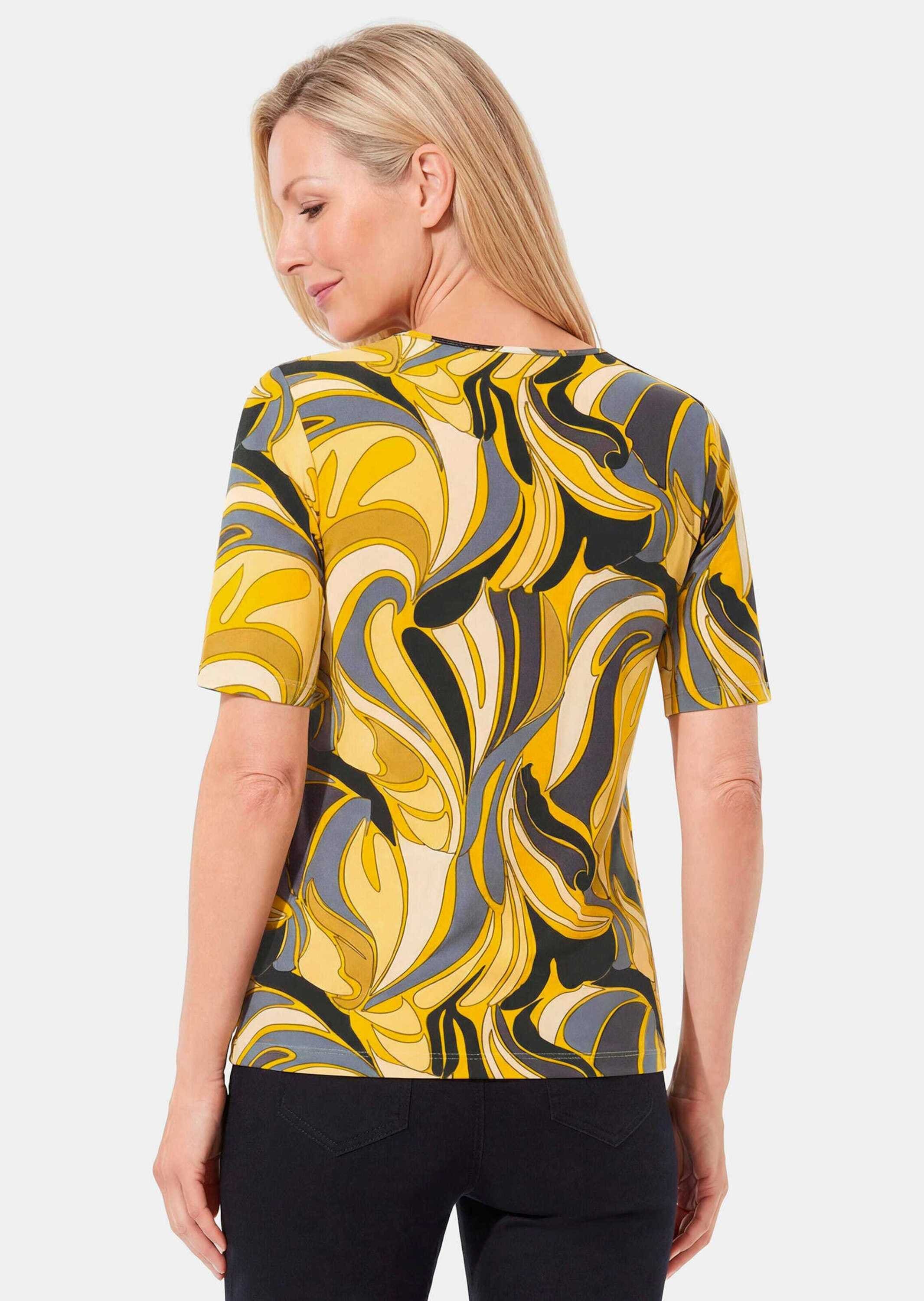 GOLDNER Kurzarmshirt »Kurzgröße Shirt mit hübschem Ornament-Muster« stretchbequemer Viskosejersey