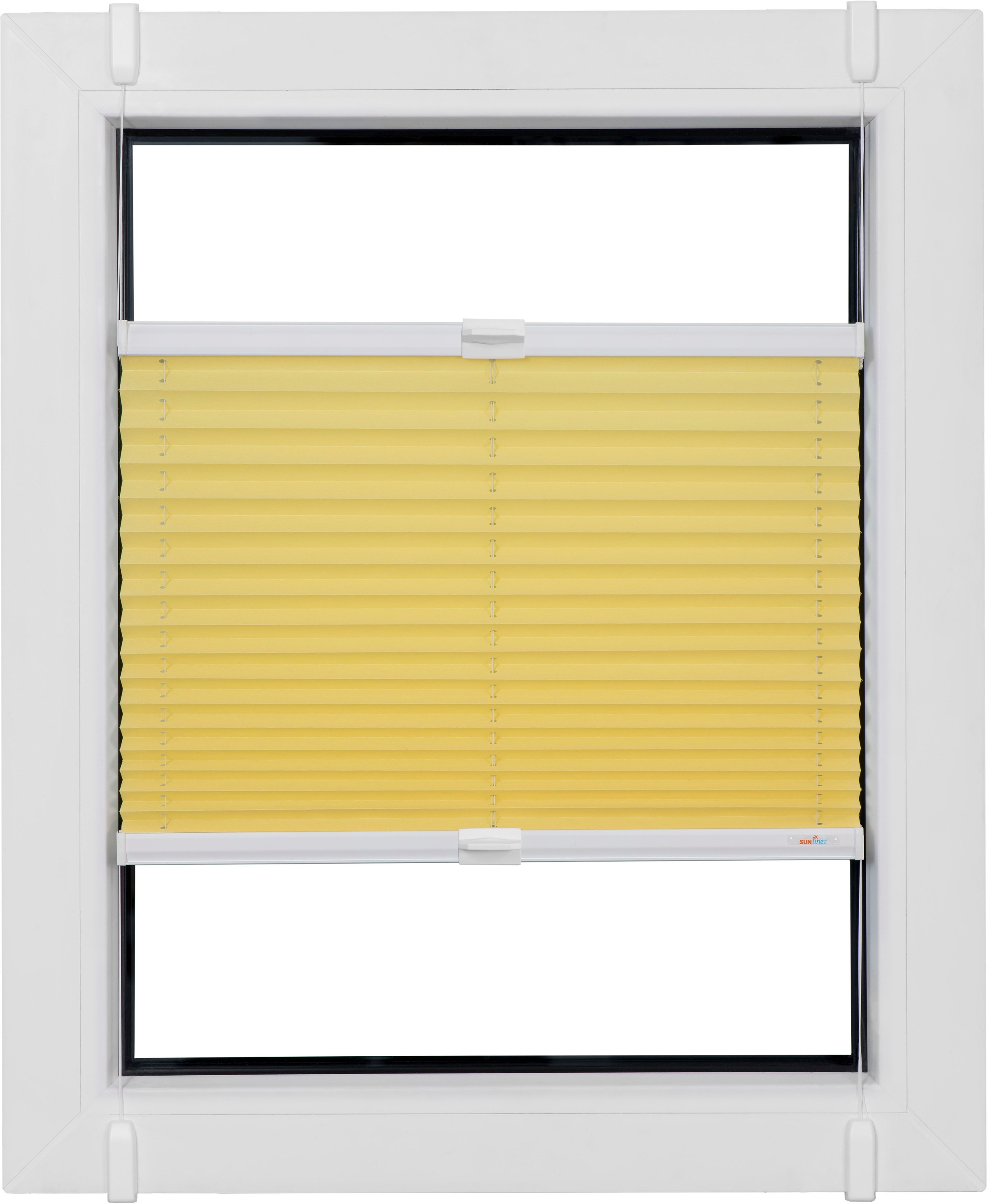 sunlines Plissee »One Size Style Crepe«, blickdicht, ohne Bohren, verspannt, Zubehörfarbe weiß, zum Klemmen