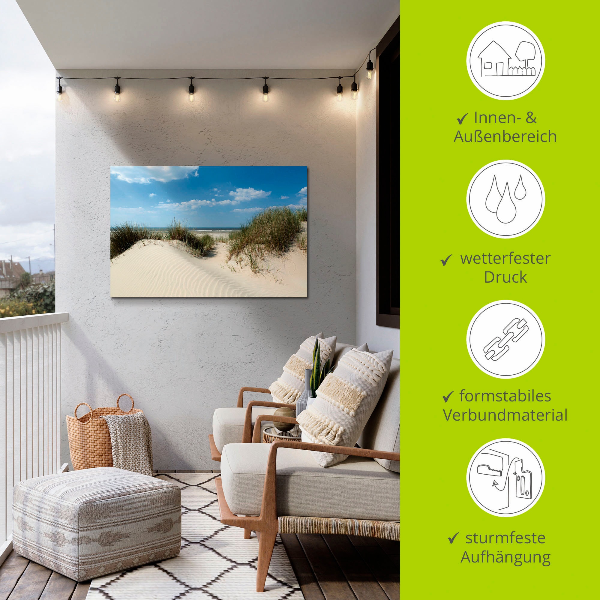 Artland Alu-Dibond-Druck »Düne mit Meeresblick« Strand 1 Stk. tlg. für Innen- und Außenbereich geeignet, Outdoorbild