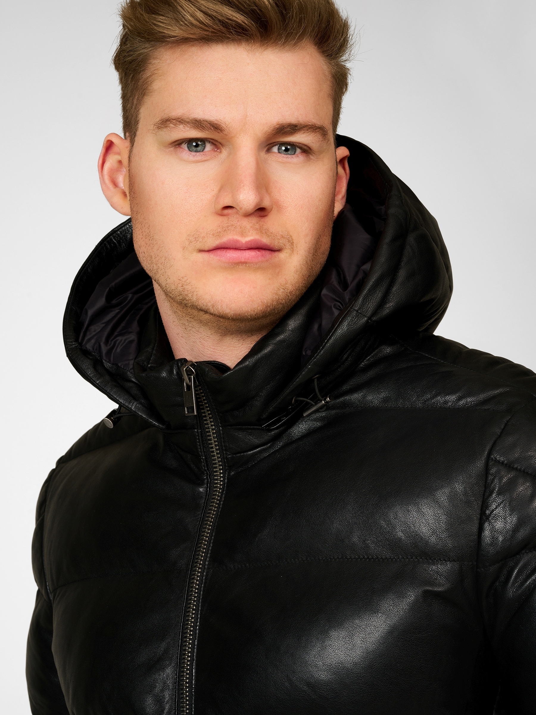 RICANO Steppjacke »Lederjacke Vince« Abnehmbare Kapuze Handgefertigt aus echtem Leder