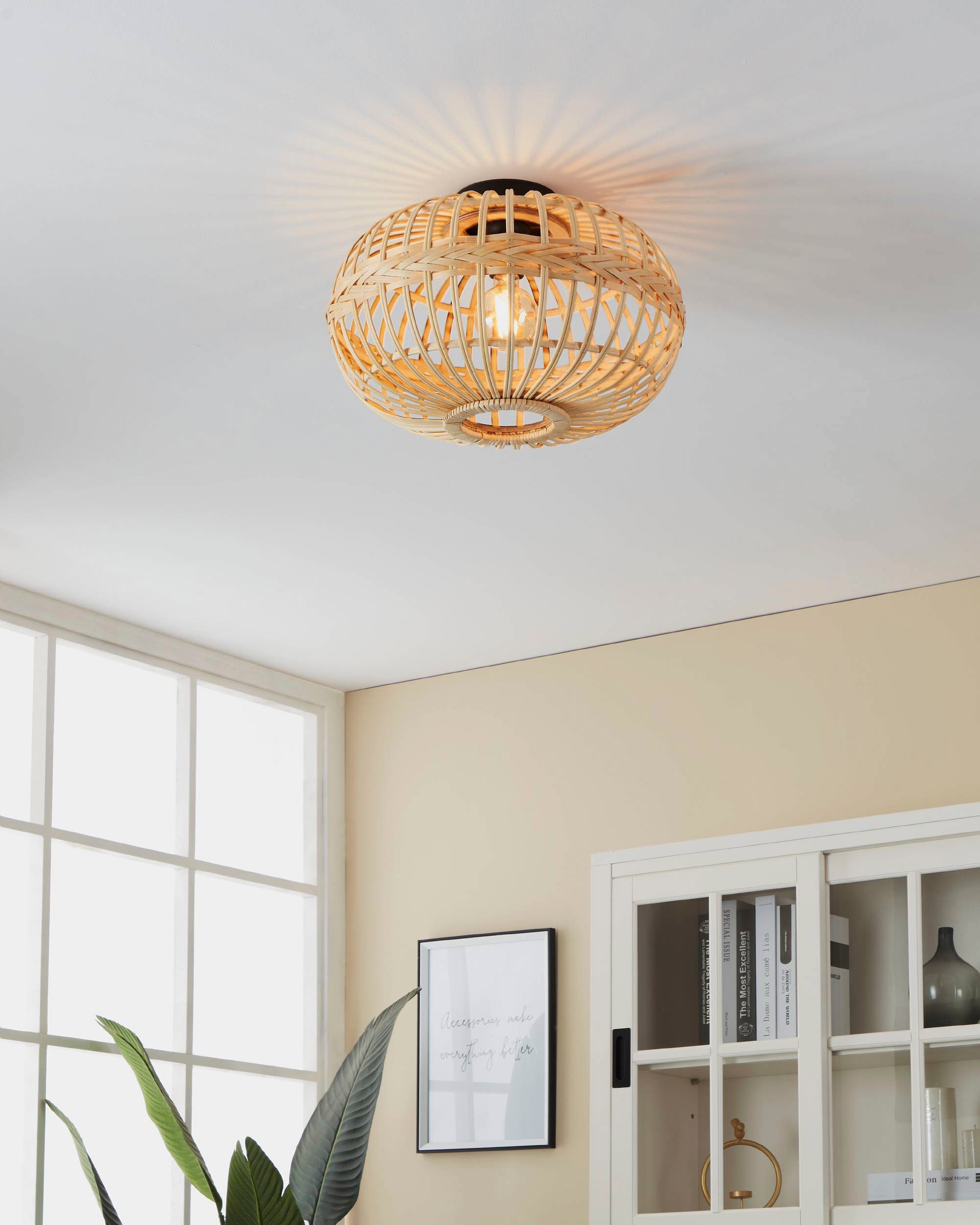 EGLO Deckenleuchte »AMSFIELD«, Leuchtmittel E27 | Leuchtmittel wechselbar-ohne Leuchtmittel, Deckenlampe Vintage, Natur, Boho, Hygge, geflochten, E27, Ø 45 cm