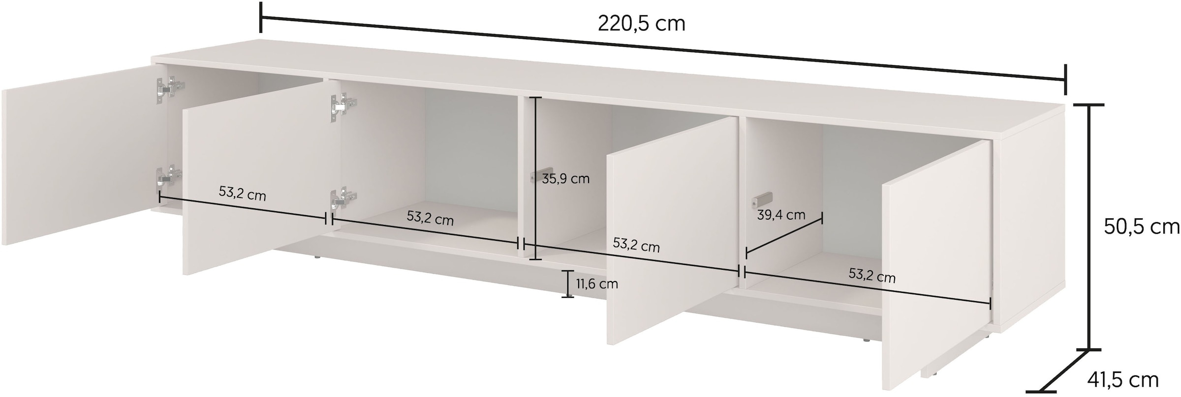 OTTO home Lowboard »Tatami, Modernes griffloses TV-Board, Breit 220,50cm, TV-Schrank« TV-Schrank, TV-Board mit viel Stauraum, push-to-open-Funktion