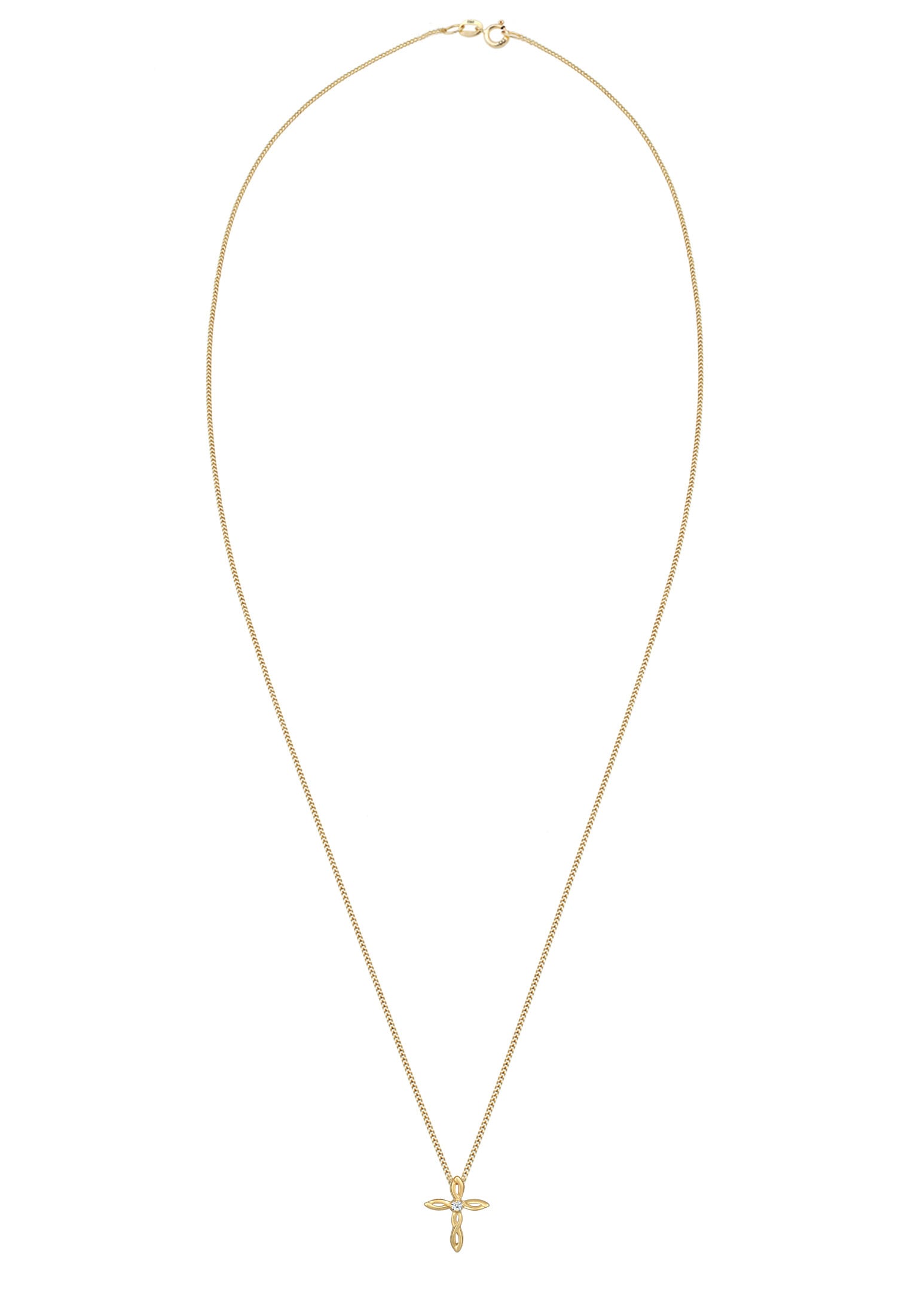 Elli DIAMONDS Silberkette »Halskette Kreuz Diamant Weiß Brillantschliff (0.03ct) 585 Gelbgold«