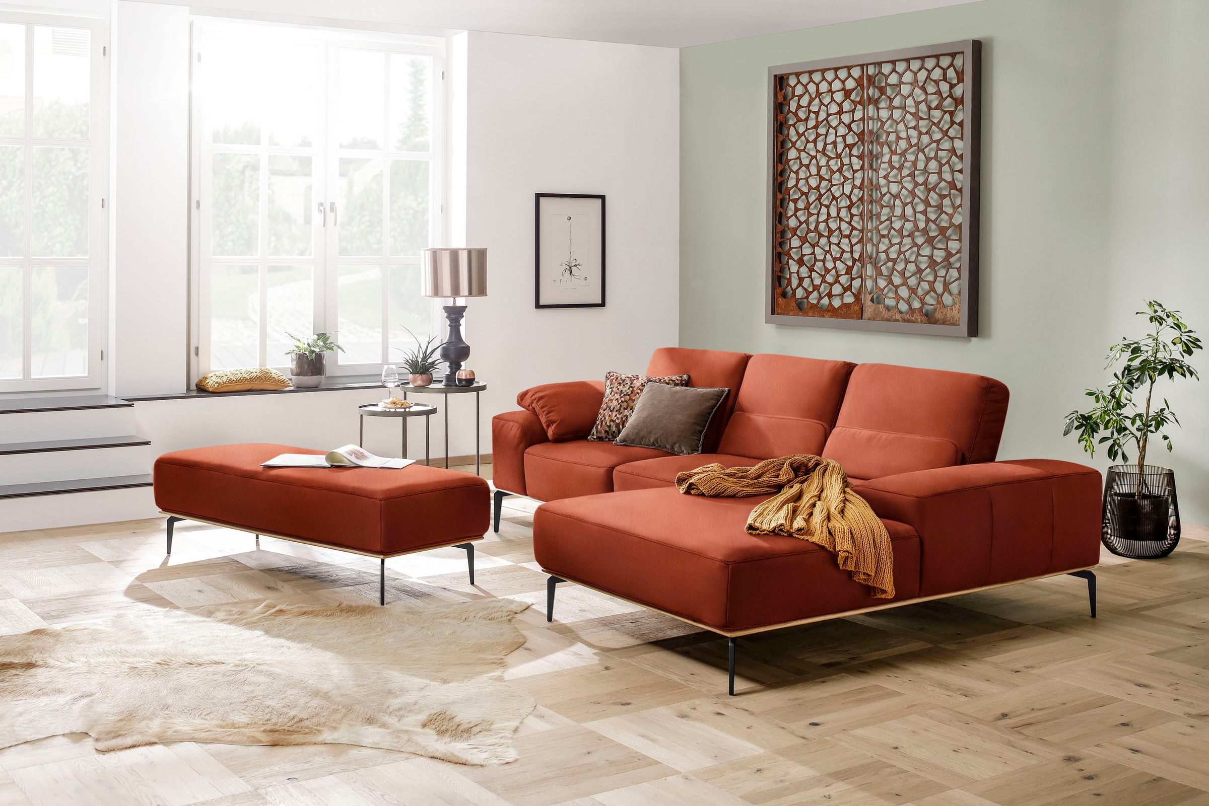 W.SCHILLIG Ecksofa »run, Designsofa mit tollem Sitzkomfort, bequem, L-Form«, mit Holzsockel, Füße in Schwarz pulverbeschichtet, Breite 279 cm