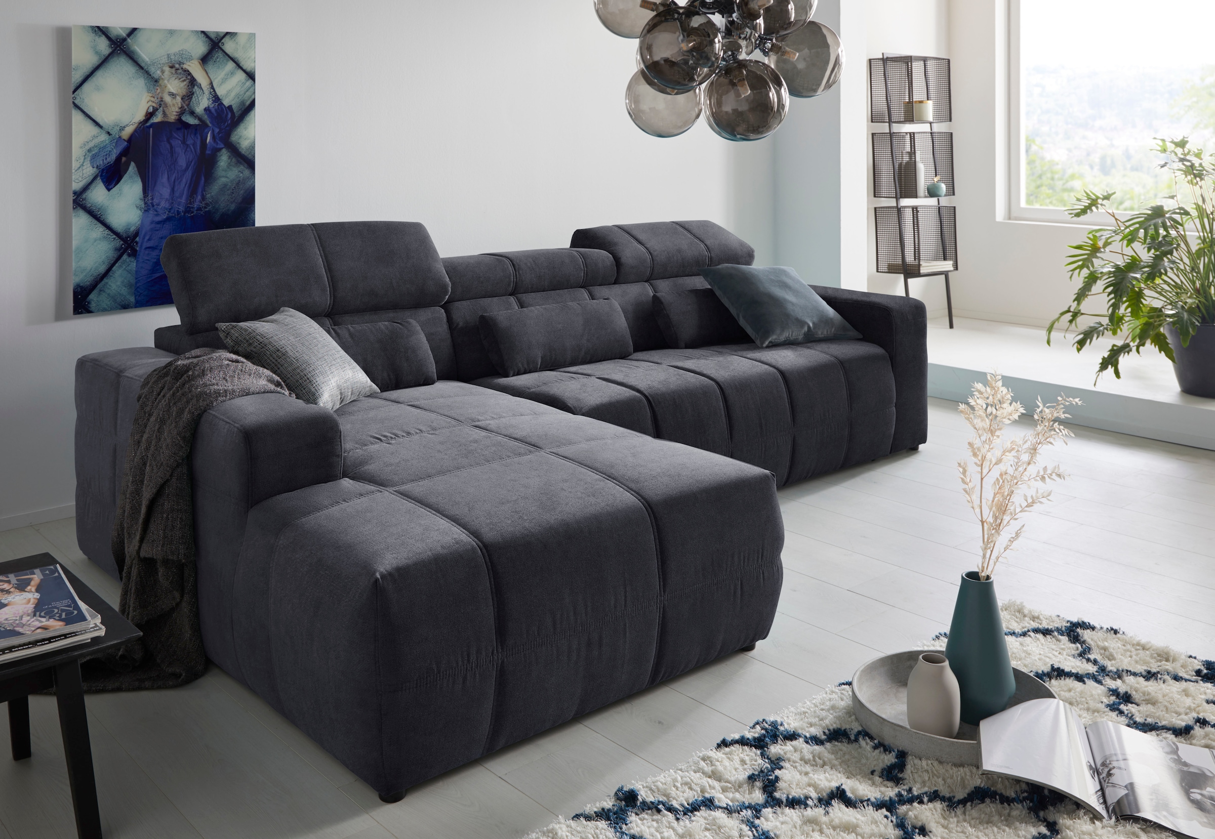 DOMO collection Ecksofa »Brandon B/T/H: 289/177/80 cm, whlw. mit Sitztiefenverstellung, L-Form«, mit Kopfteilverstellung, wahlweise Sitztiefenverstellung, L-Form