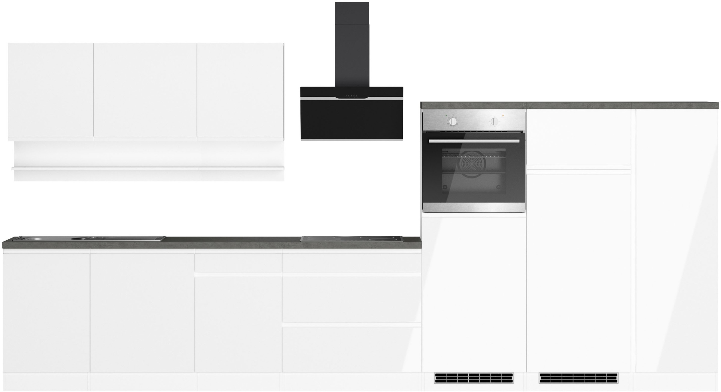 KOCHSTATION Küchenzeile "KS-Virginia,neu in verbesserter Ausführung" Arbeitsplatte 38 mm stark, Stauraum, Softclose, Breite 410 cm, Softclose, wahlweise mit E-Geräten und Induktion