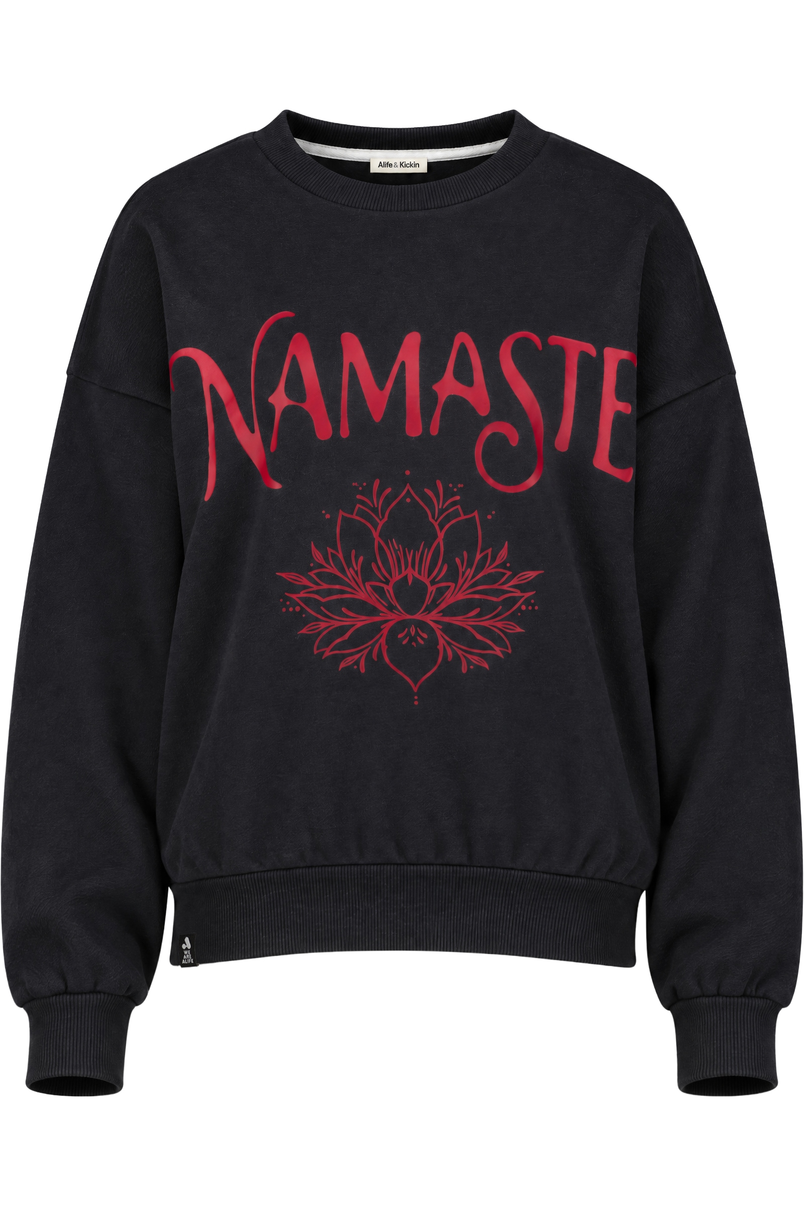 Alife & Kickin Sweatshirt , Lotusblüte unter dem NAMASTE-Schriftzug, breite Rippbündchen
