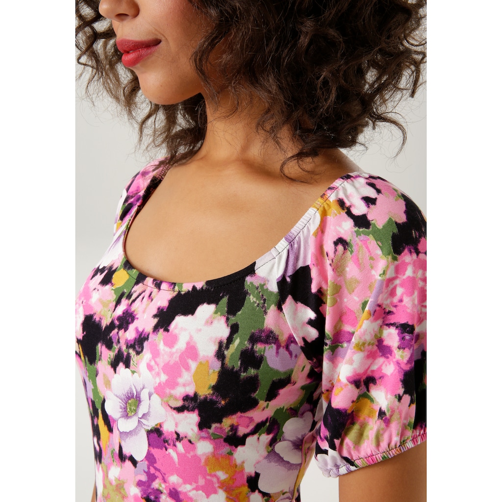Aniston CASUAL Sommerkleid, mit farbenfrohem Blumendruck - jedes Teil ein Unikat - NEUE KOLLEKTION