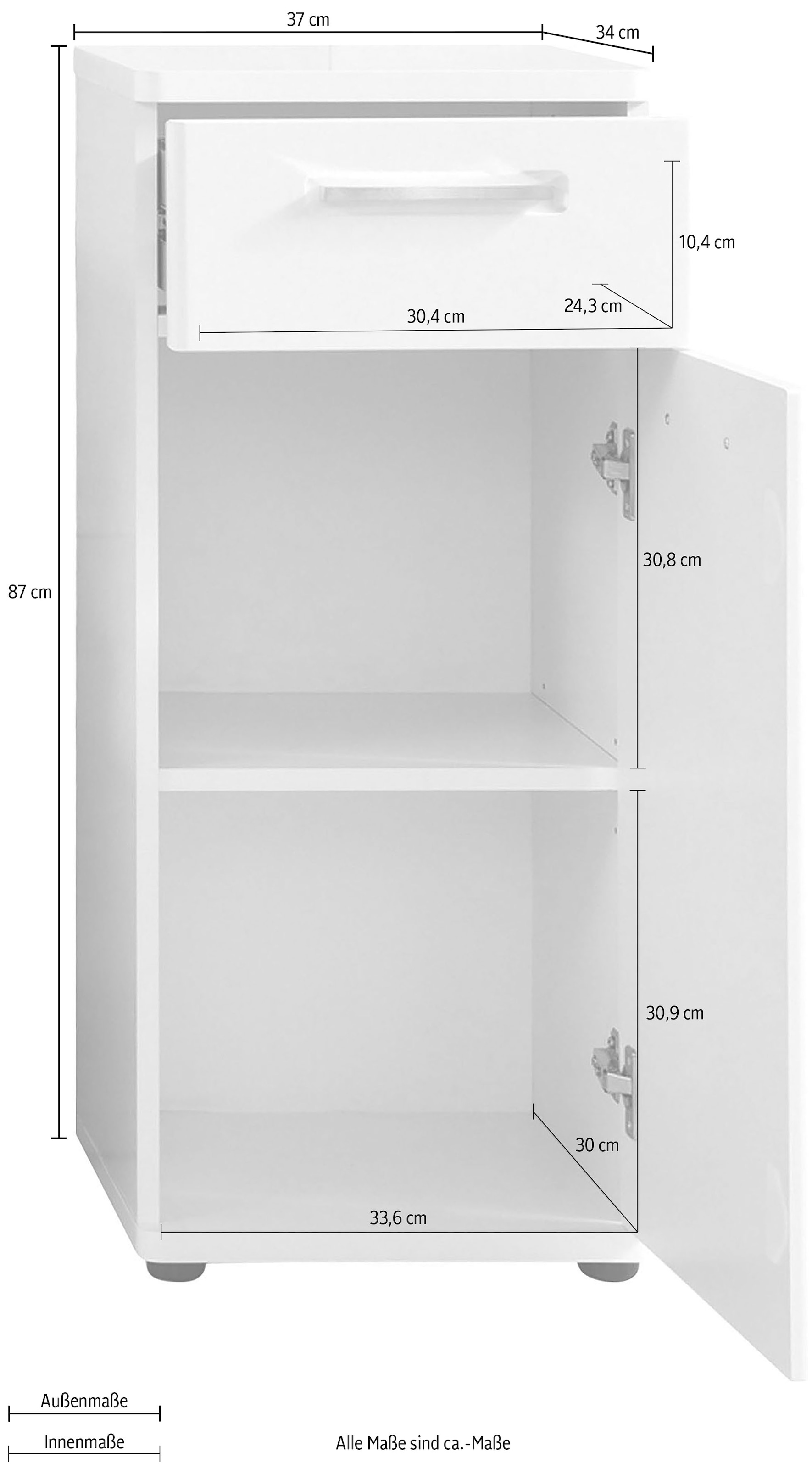 welltime Unterschrank »Mora«, Badkommode in Weiß mit Schublade und 2 Fächern - (B/T/H) 37/34/87 cm