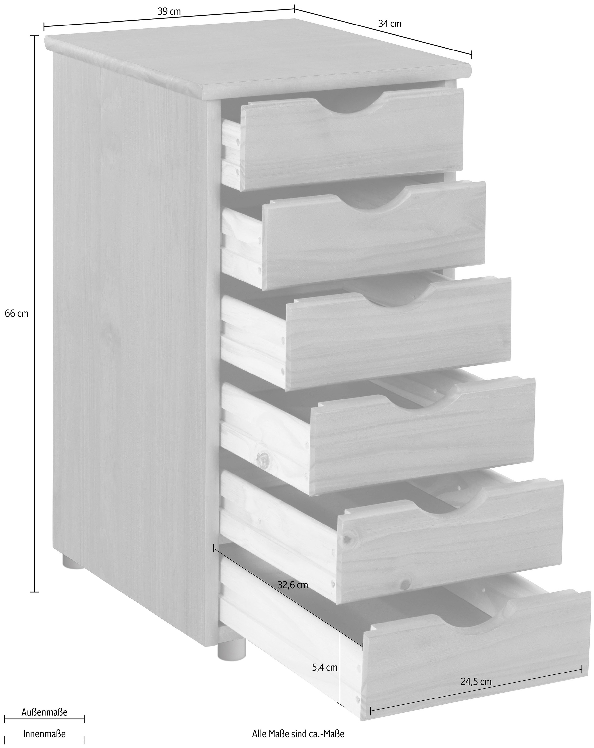 INOSIGN Kommode »Gava«, aus massivem Kiefernholz, mit Stauraummöglichkeiten, Breite 39 cm