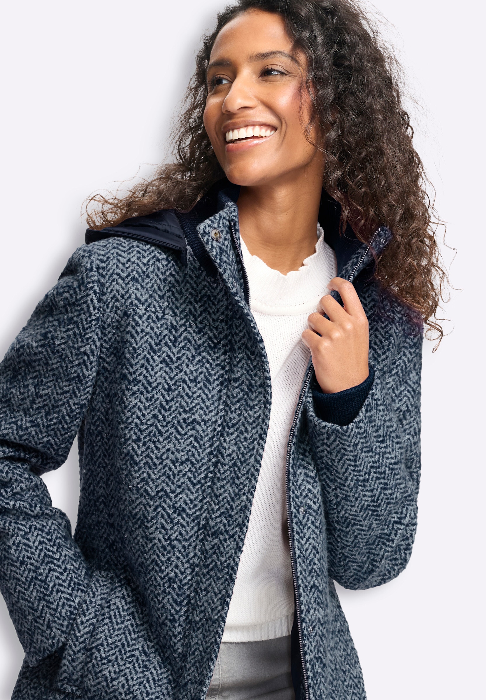 heine Funktionsjacke »Longjacke Longjacke in Bouclé-Qualität« Abnehmbare Kapuze
