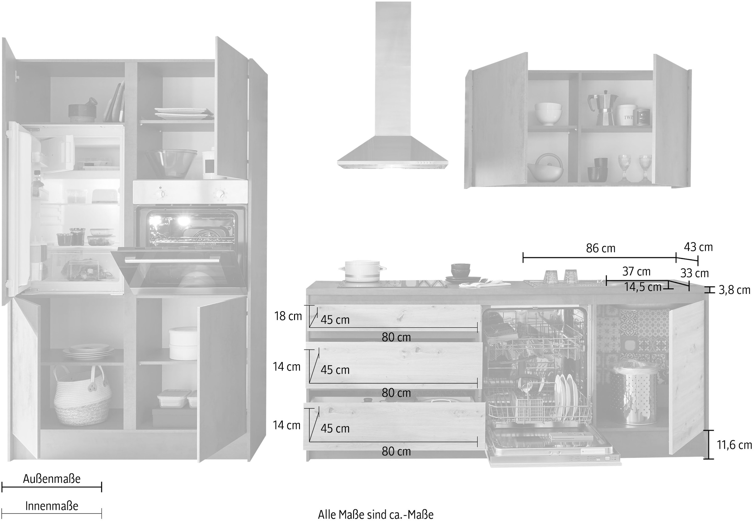 KOCHSTATION Küchenzeile »Isis«, (Set), ohne E-Geräte, Breite 337 cm