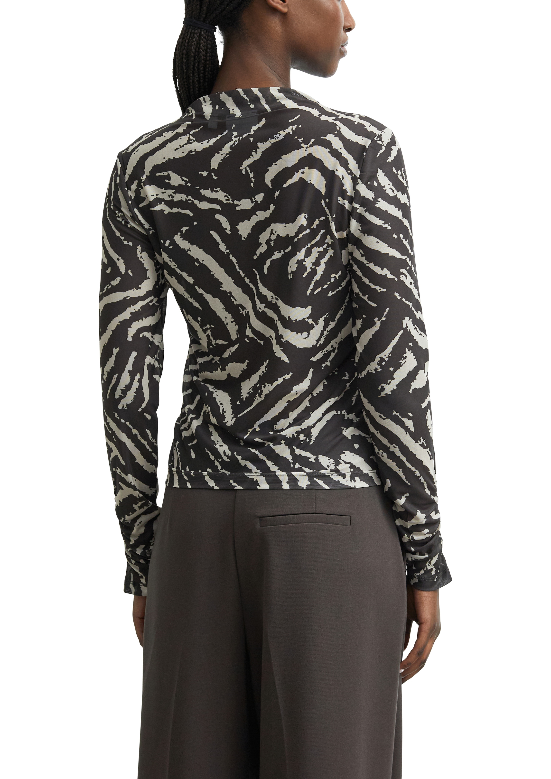 Comma Langarmshirt aus Mesh und mit grafischem Muster
