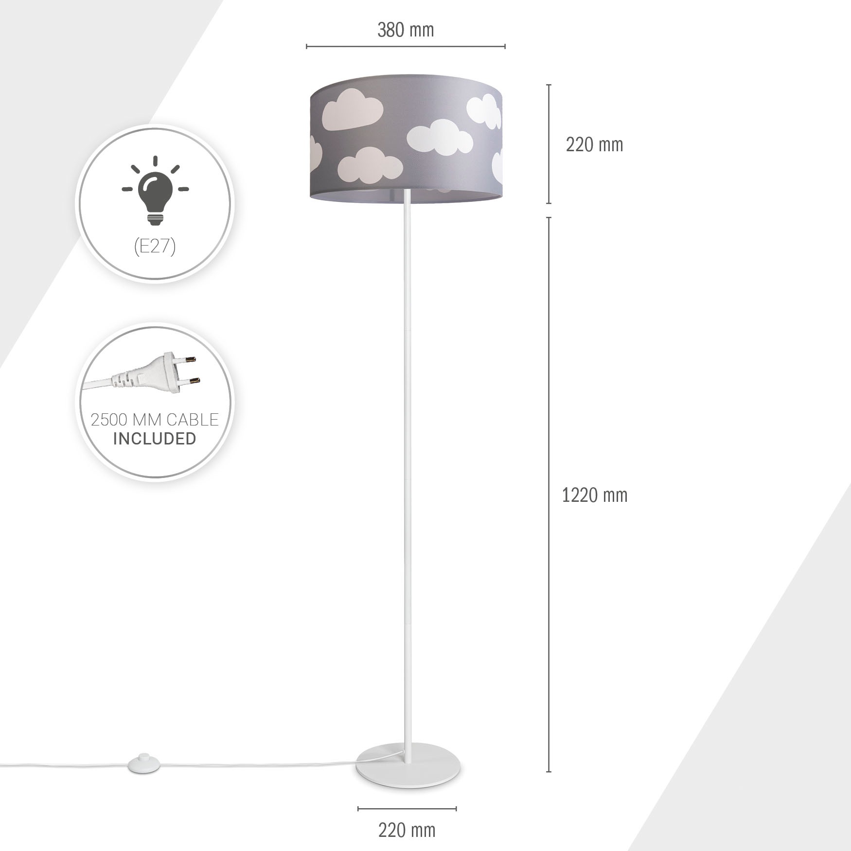 Paco Home Stehlampe »Luca Cosmo«, Leuchtmittel E27 | ohne Leuchtmittel, Stehlampe Kinderzimmer Stoff Lampenschirm Spielzimmer Wolken E27