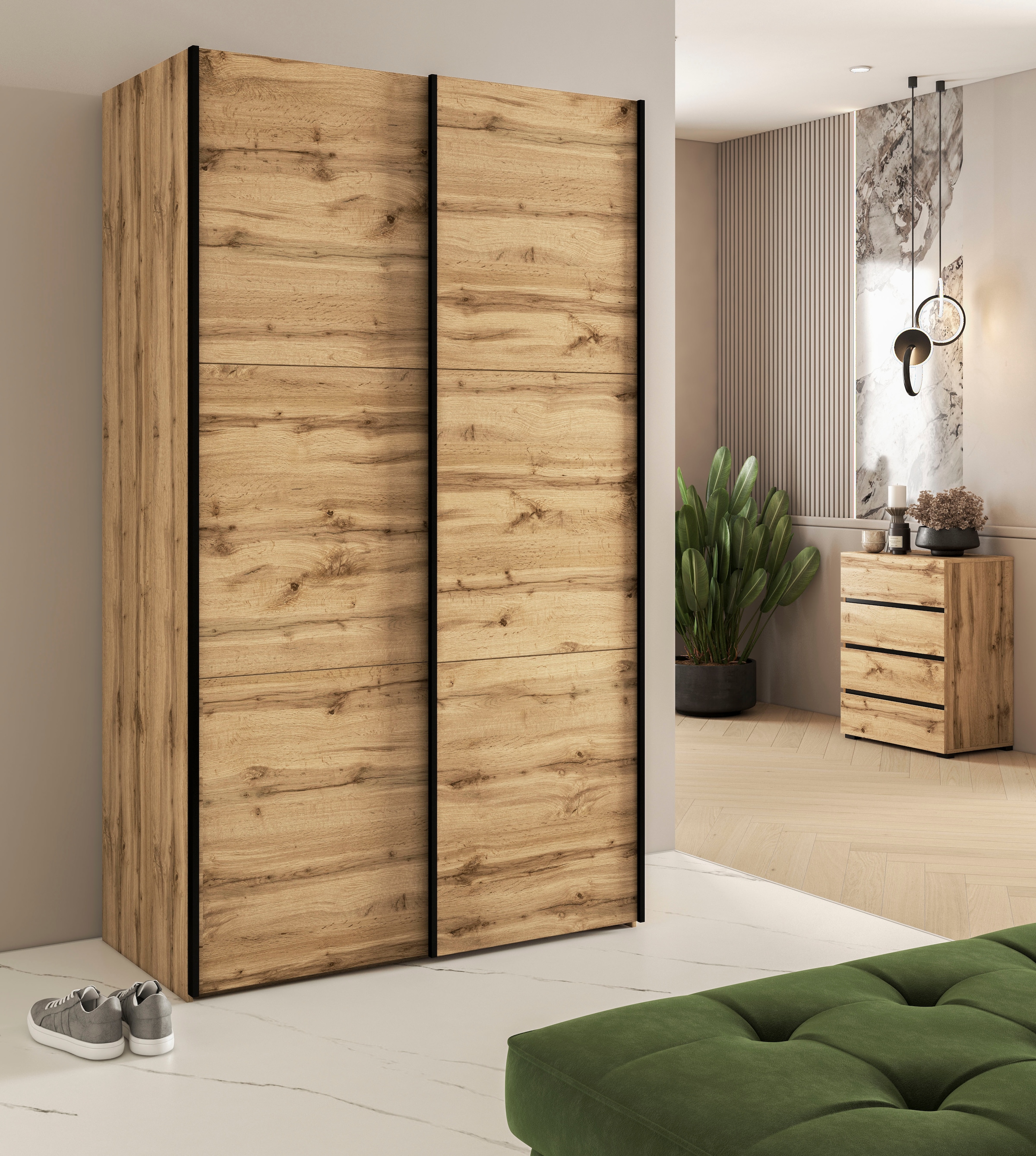 INOSIGN Kleiderschrank »Eastvale, 120x64x210cm, ideal für kleine Räume oder Nischen«, Schrank mit Schwebetüren, FSC-zertifiziert, Metallgriffe