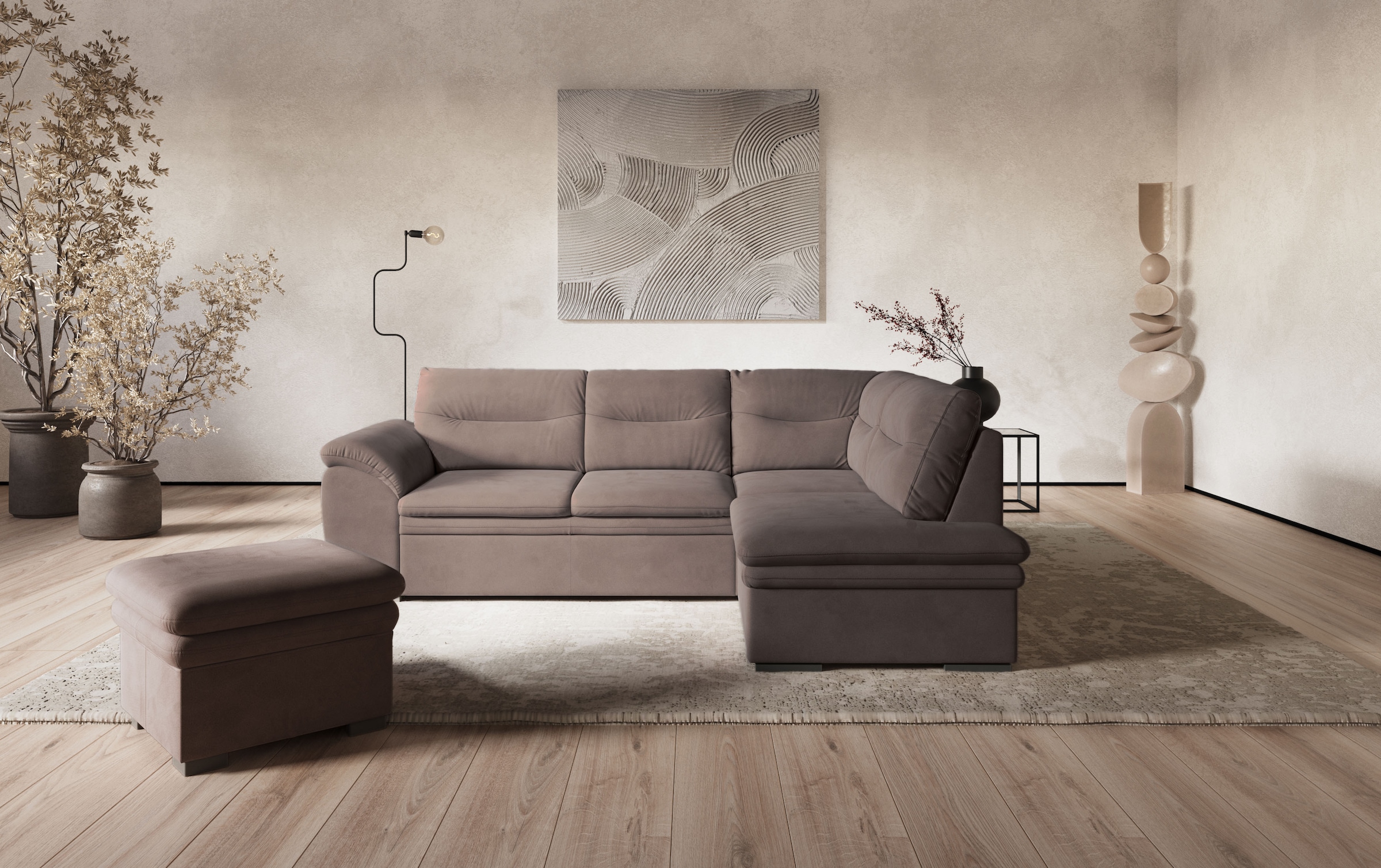COTTA Ecksofa »Leandra L-Form« wahlweise mit Bettfunktion & Bettkasten