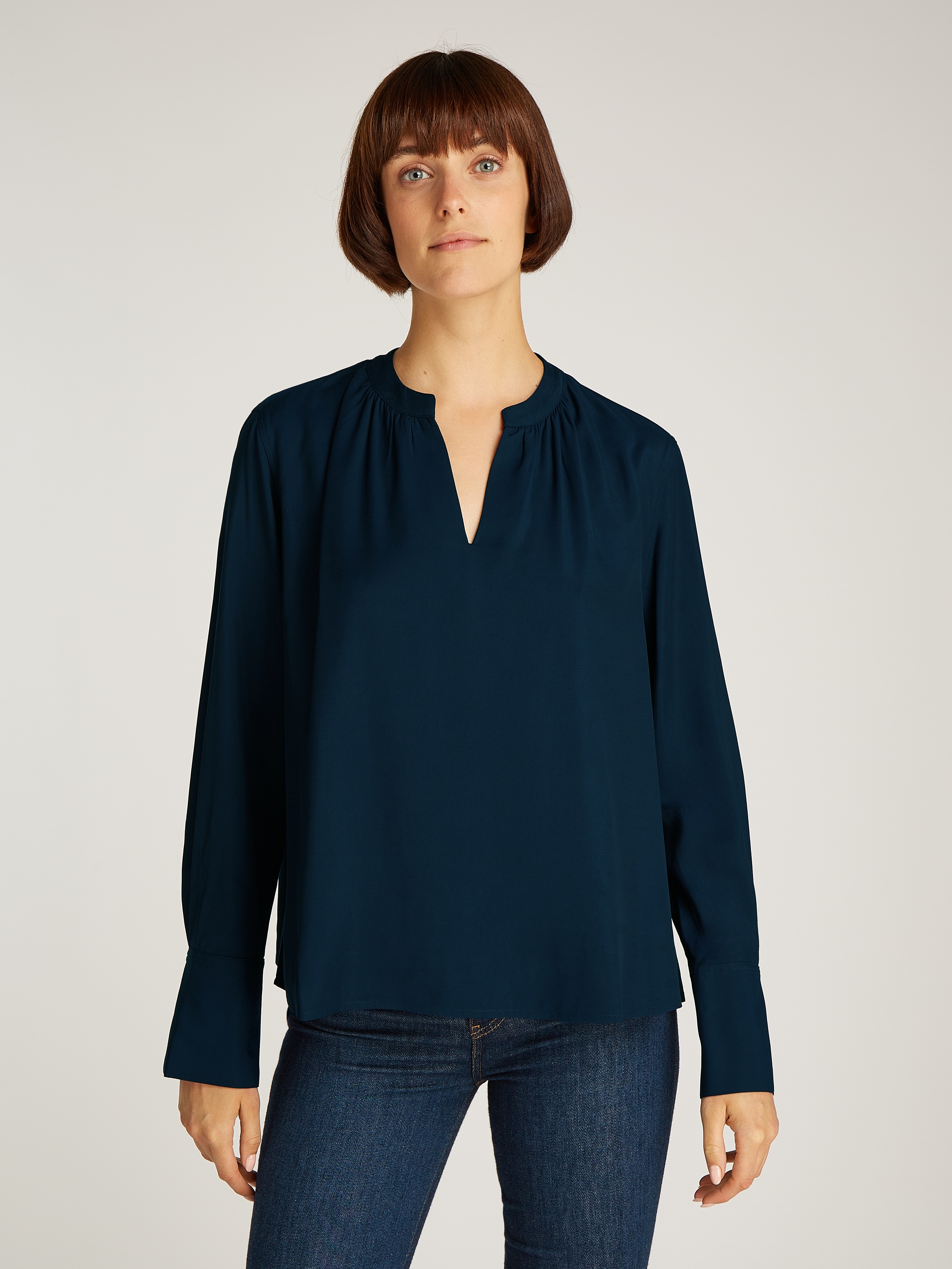 TOMMY HILFIGER Langarmbluse »SOFT VIS V NECK LS BLOUSE«, mit Raffungen