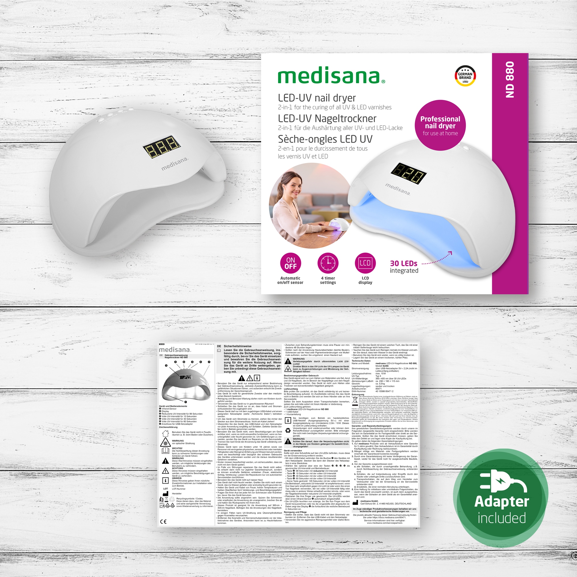 Medisana Lichthärtungsgerät »ND 880« für UV- und LED-Gel-Lacke, Timer 10s/30s/60s/99s, abnehmbare Basis