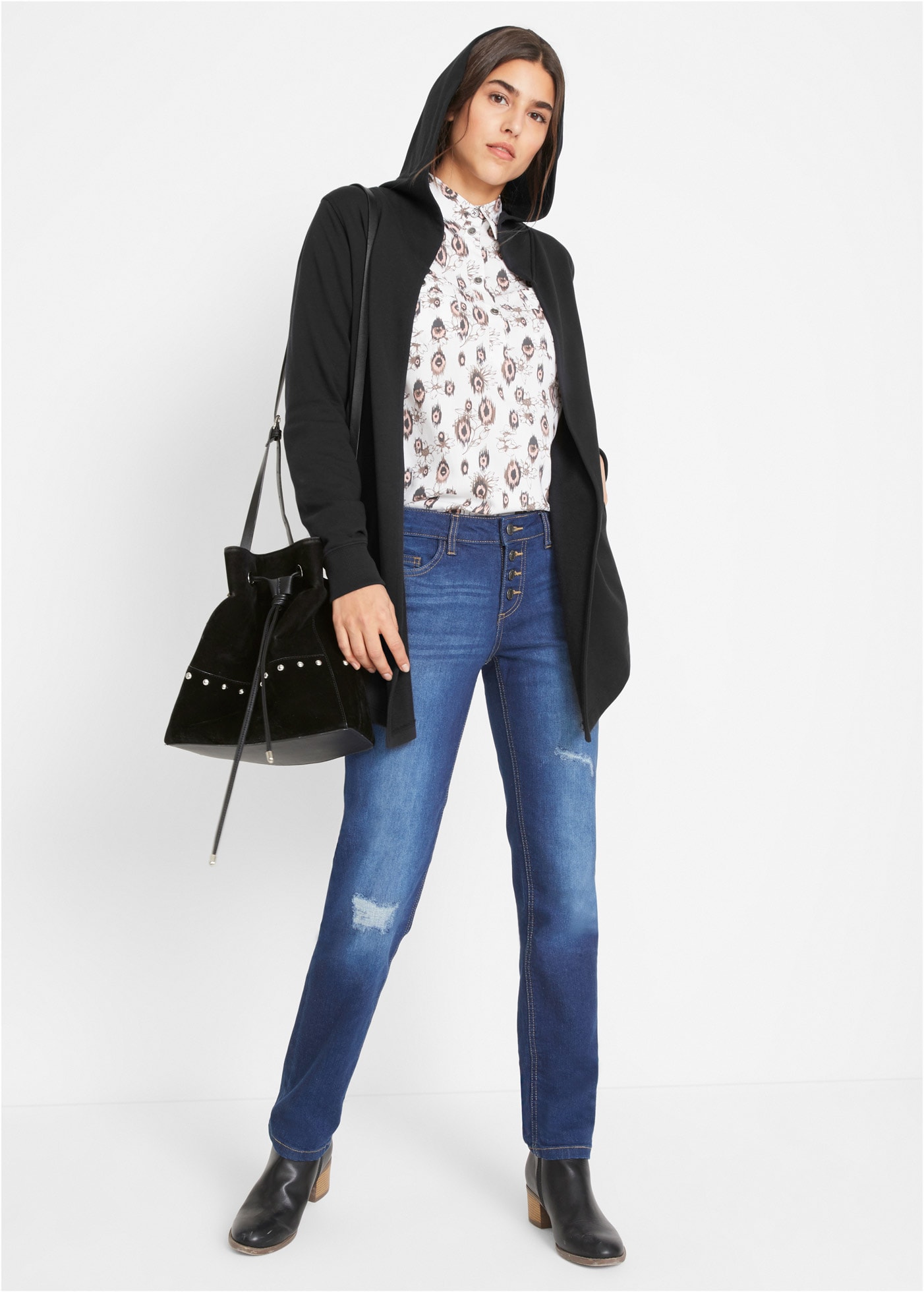 bonprix Sweatjacke mit Kapuze, für vielseitige Alltagslooks, schmale Passform