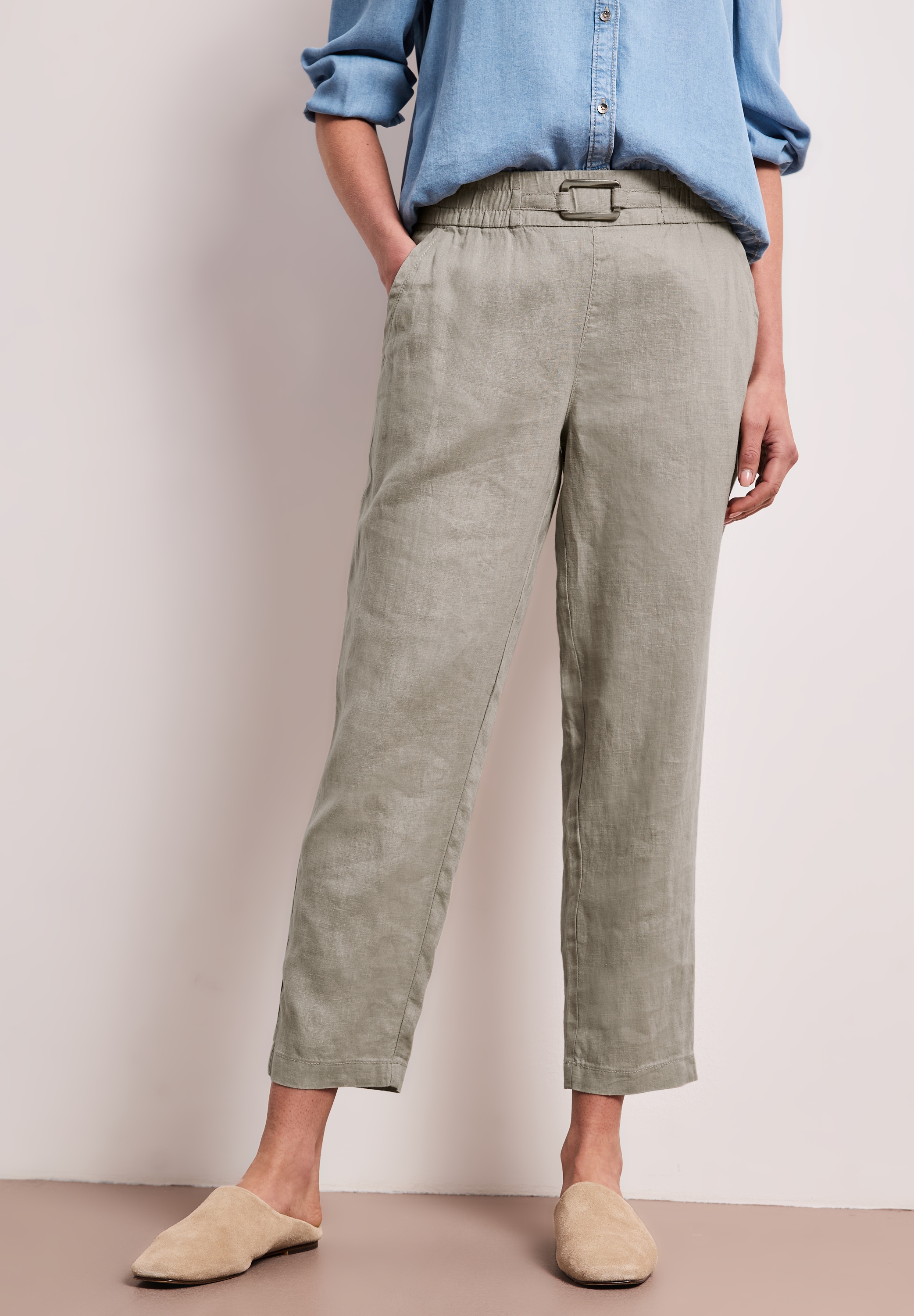 STREET ONE Leinenhose »Style Bonny«  Slim Leg Hose aus Leinen mit Schnalle